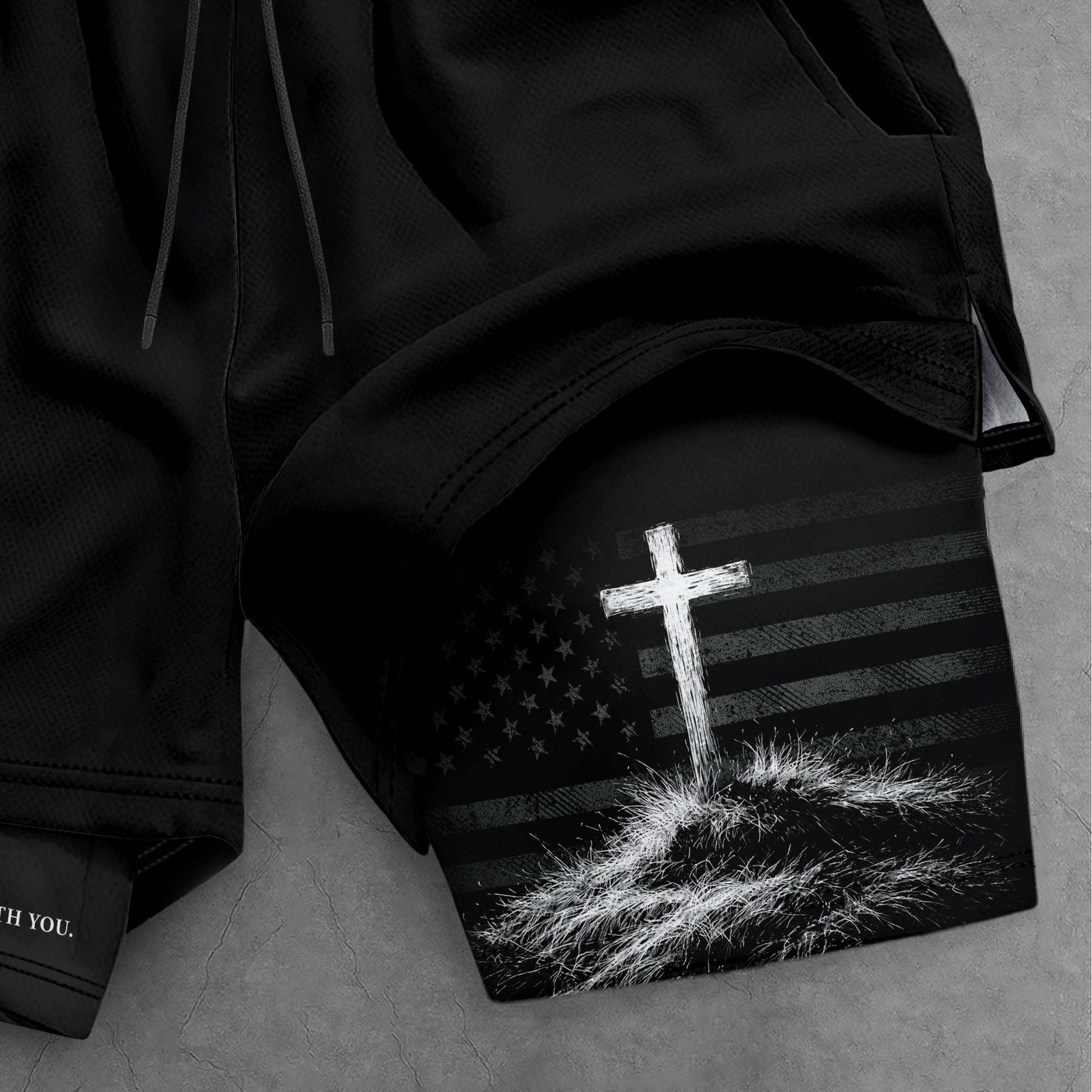 Joshua 1:9 Christian Men Gym Shorts USA Flag Strong and Courageous Athletic Activewear - Rust Field Wear