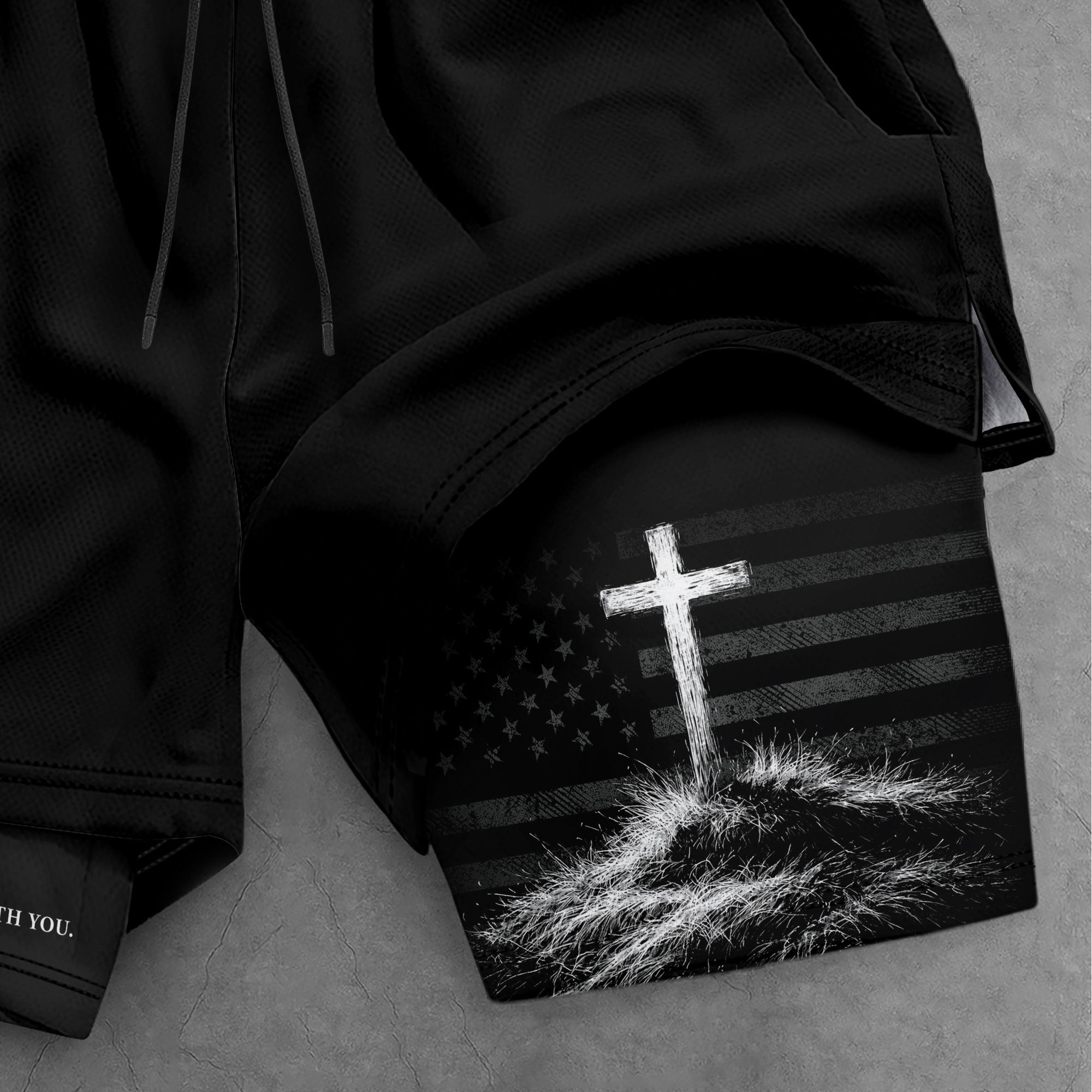 Joshua 1:9 Christian Men Gym Shorts USA Flag Strong and Courageous Athletic Activewear - Rust Field Wear