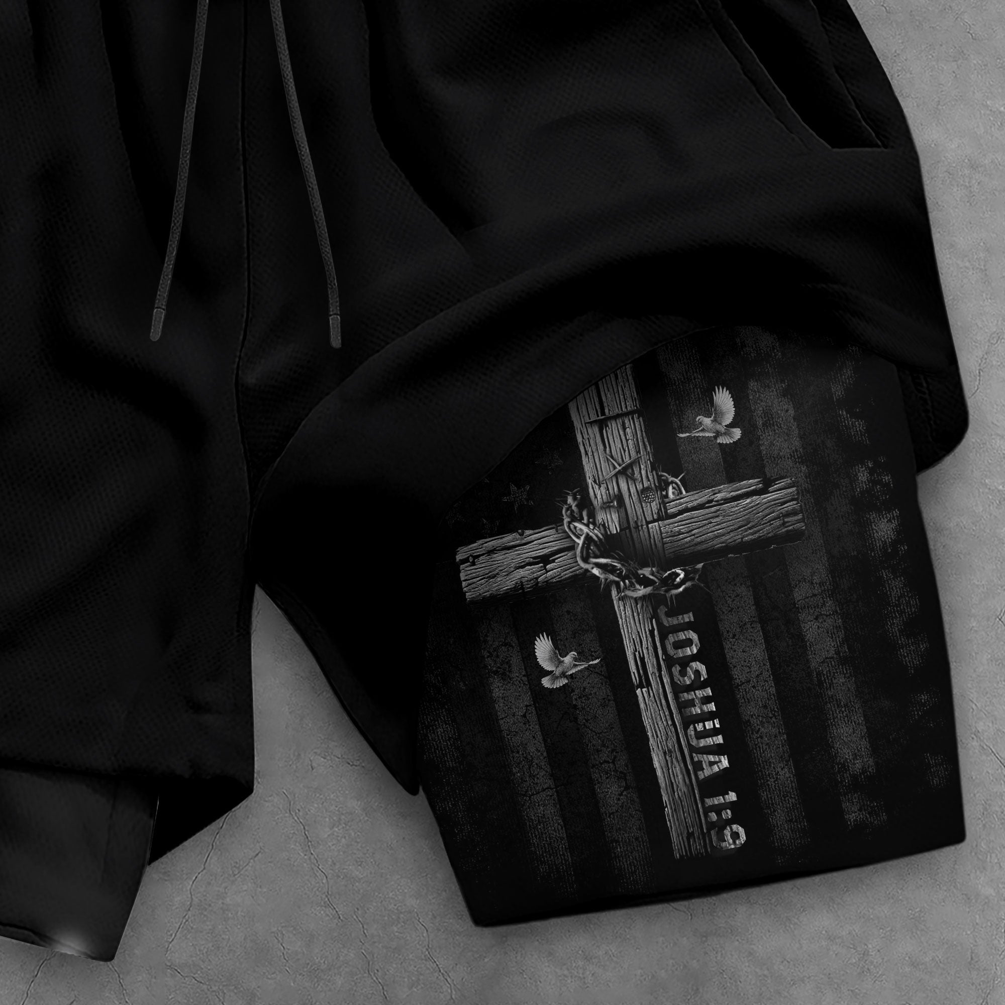 Joshua 1:9 Bible Verse Christian Men Gym Shorts Be Strong and Courageous Jesus USA Flag Knight Activewear