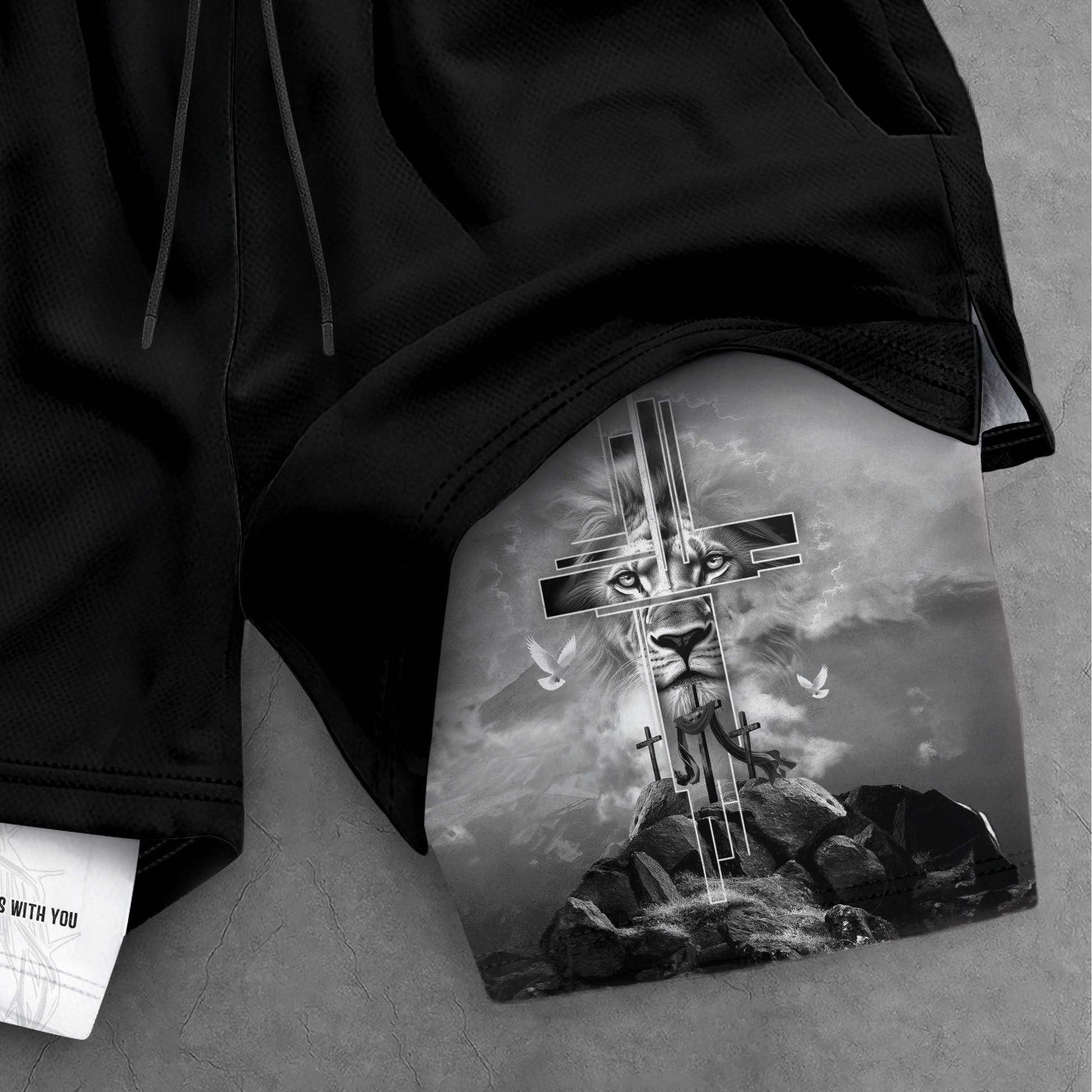 Joshua 1:9 Bible Verse Christian Men Gym Shorts Cross Lion of Judah Training Performance Gear - Rust Field Wear