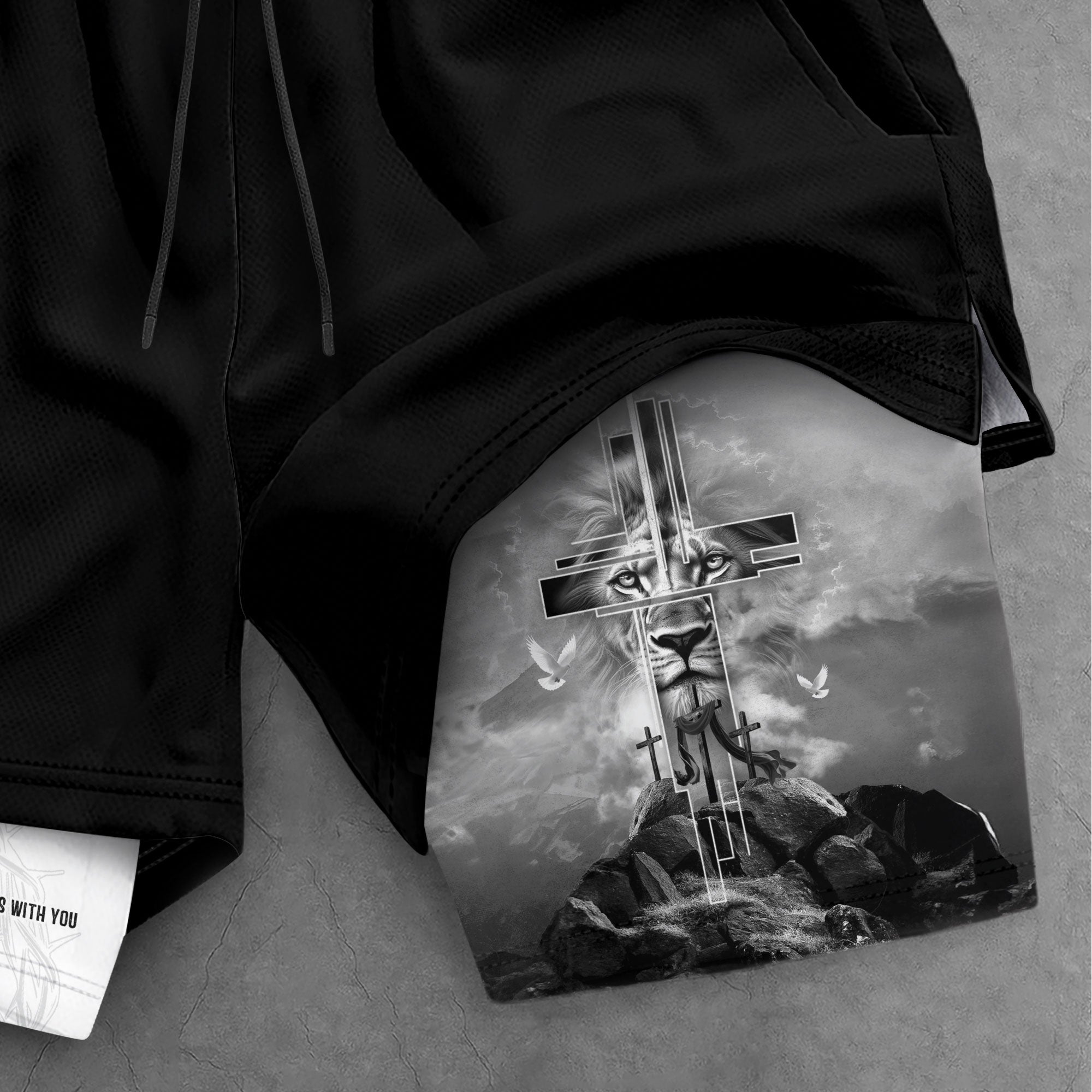Joshua 1:9 Bible Verse Christian Men Gym Shorts Cross Lion of Judah Training Performance Gear - Rust Field Wear