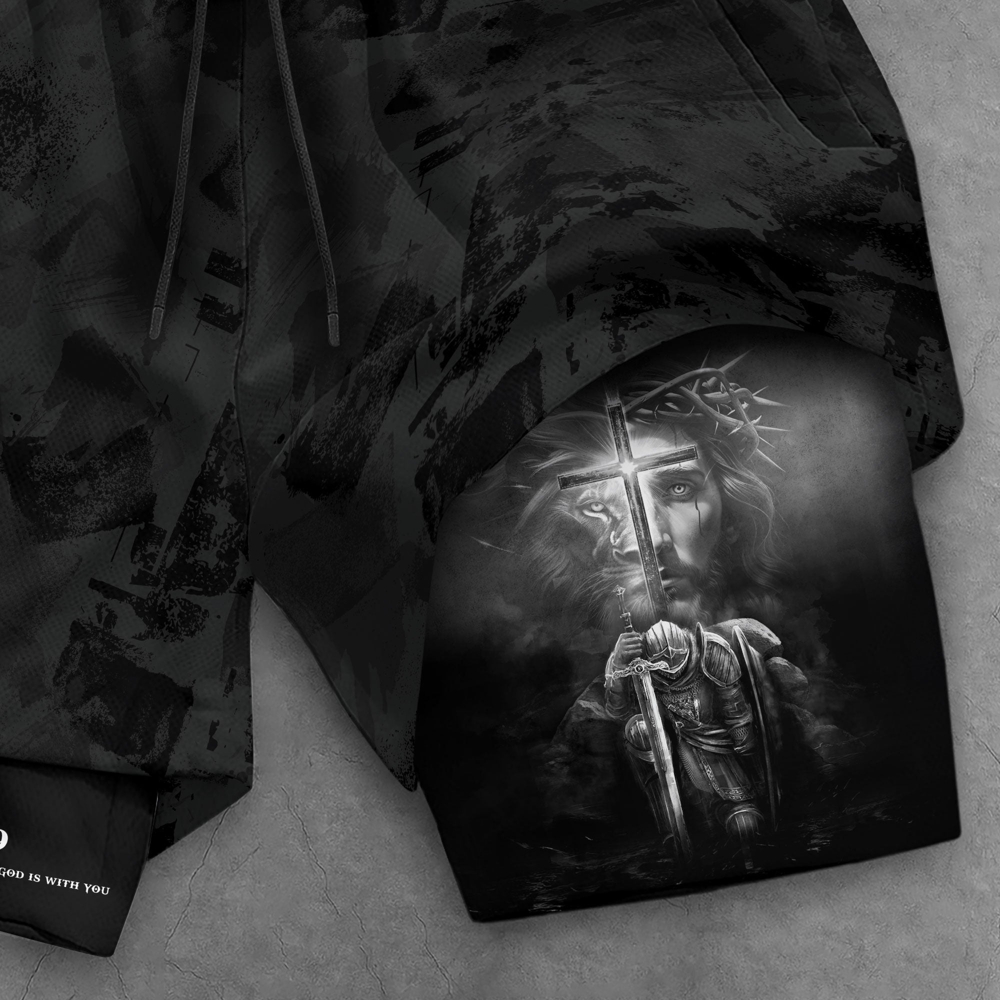 Joshua 1:9 Bible Verse Christian Men Gym Shorts Jesus Knight Kneeling Cross Training Activewear