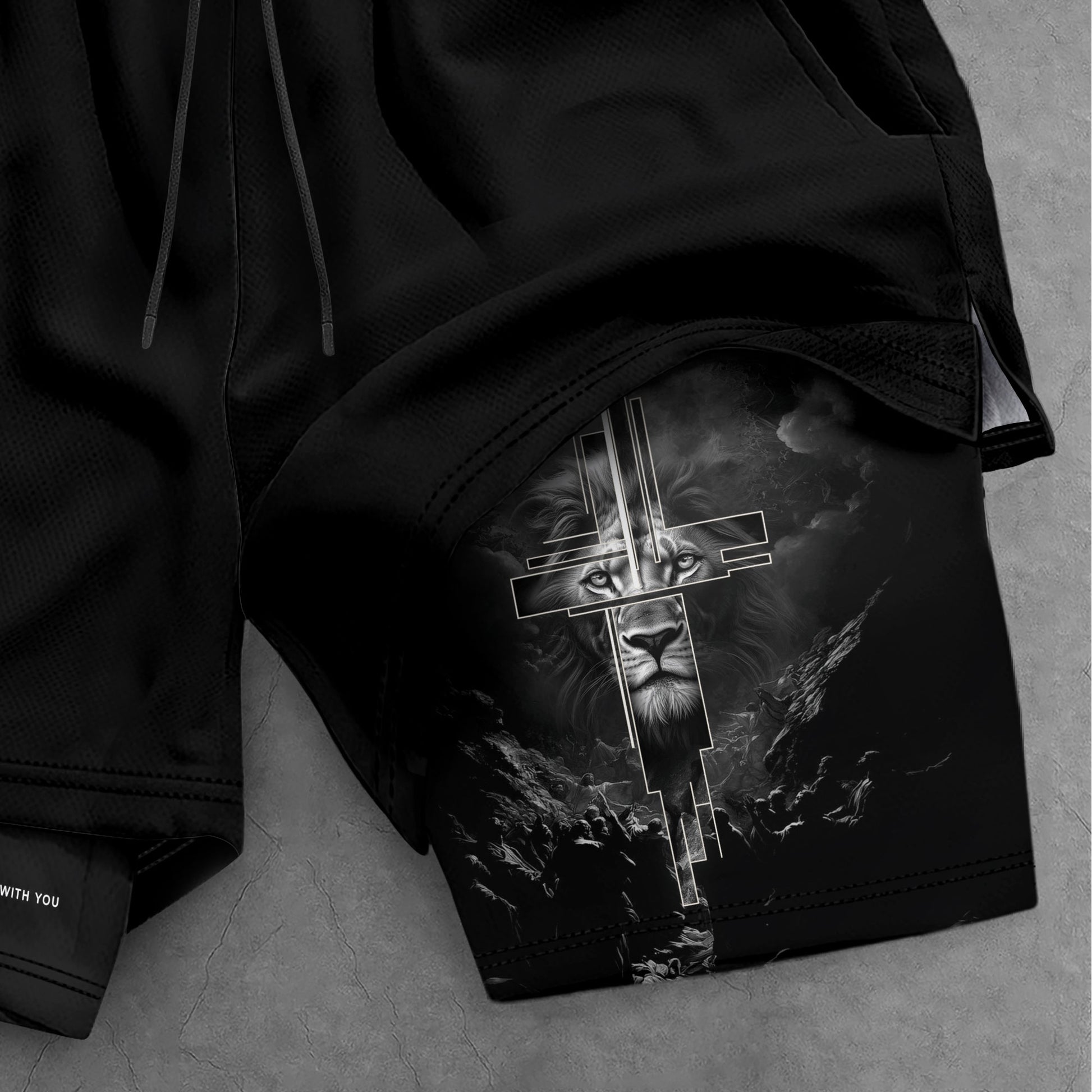 Joshua 1:9 Bible Verse Christian Men Gym Shorts Jesus Cross Nails Lion of Judah Training Activewear - Rust Field Wear