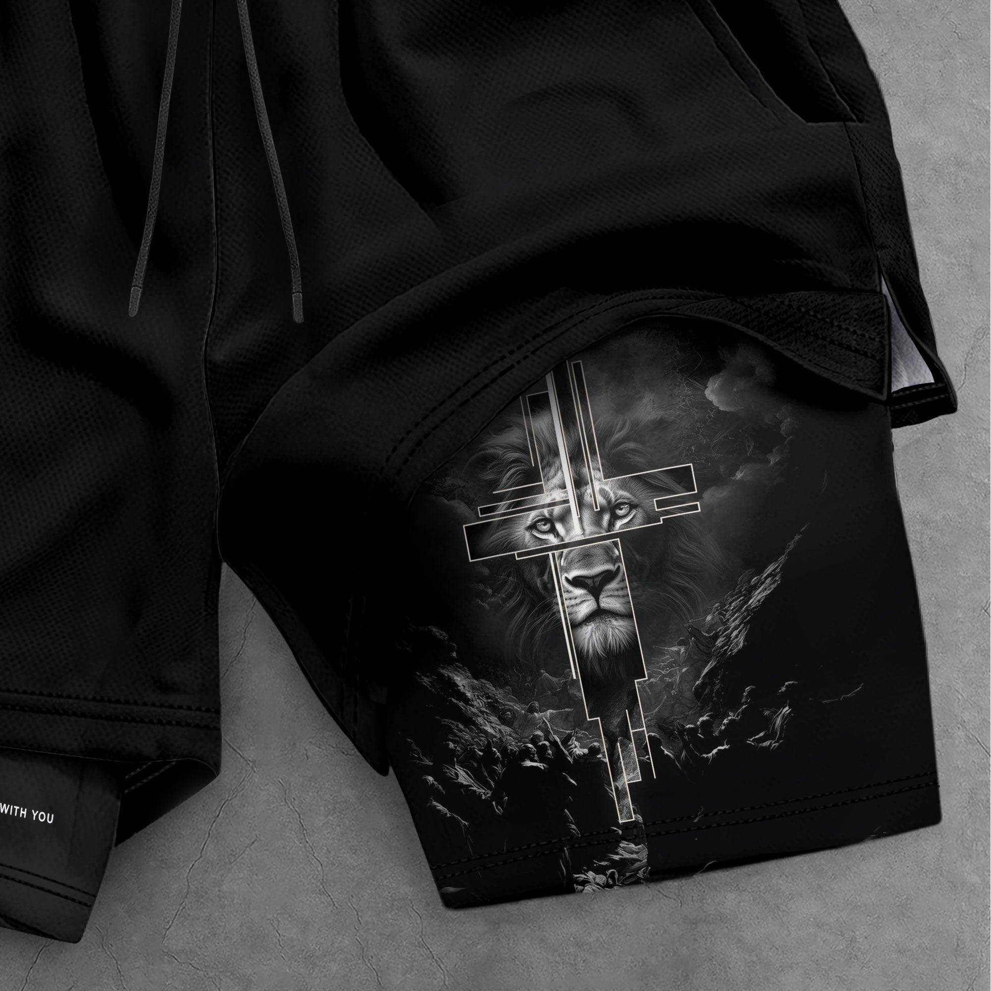 Joshua 1:9 Bible Verse Christian Men Gym Shorts Jesus Cross Nails Lion of Judah Training Activewear - Rust Field Wear