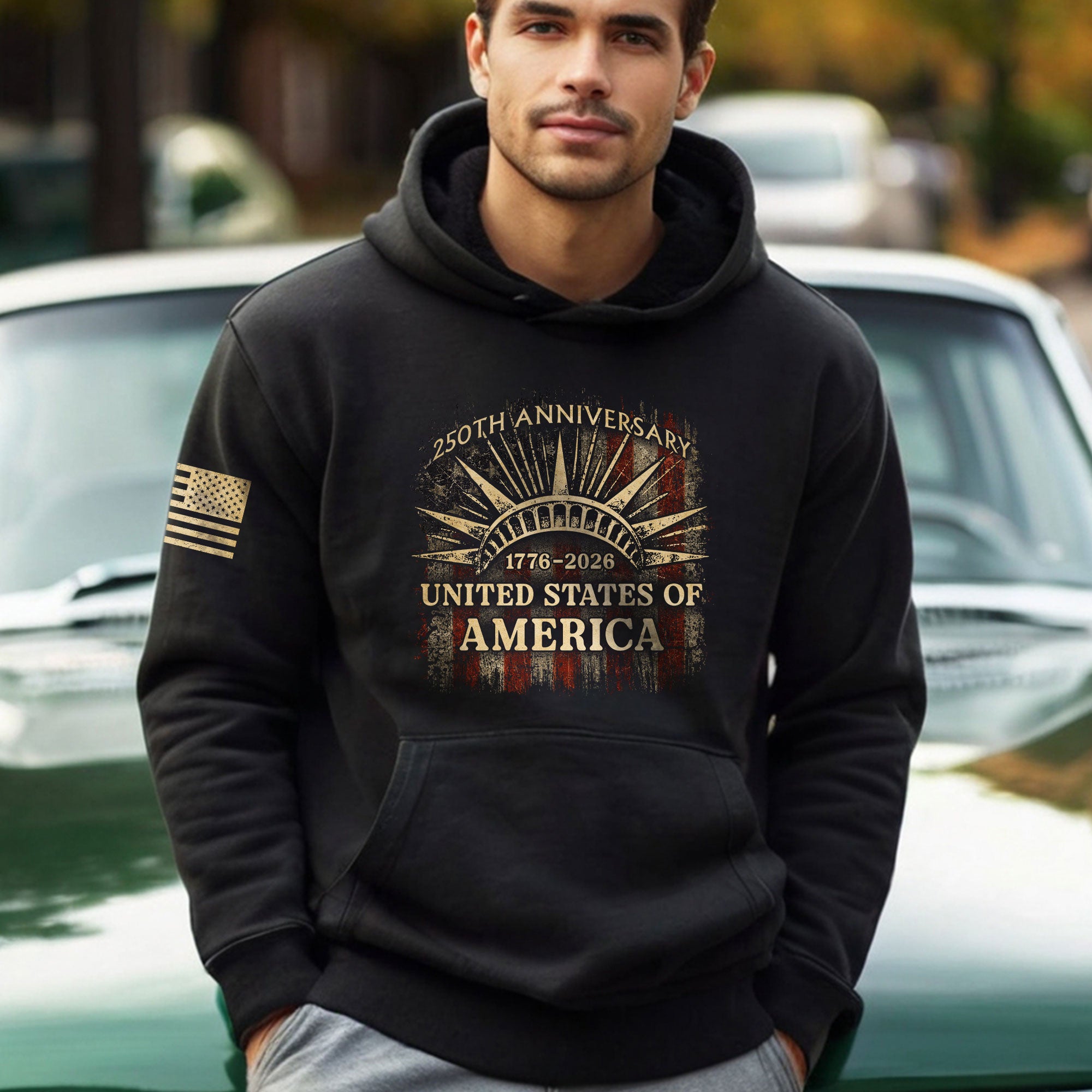 250th Anniversary USA Hoodie 1776–2026, Vintage American Heritage Freedom Celebration Unisex Hoodie