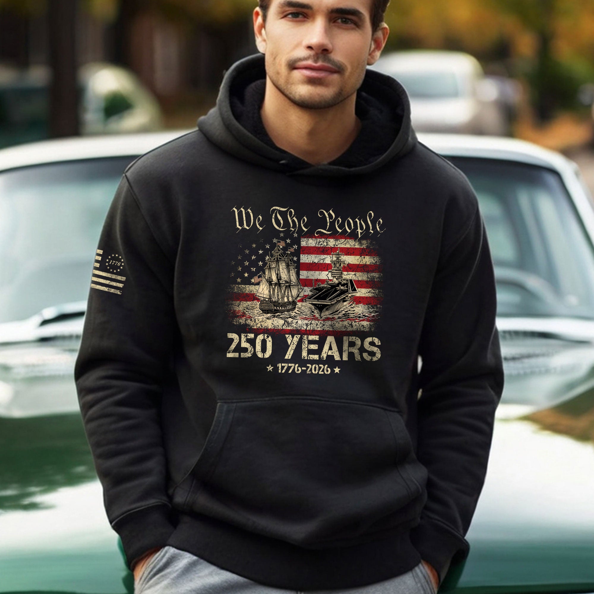 USA 250th Anniversary Hoodie 250 Years Semiquincentennial 1776-2026 We The People Navy Battleship Patriotic