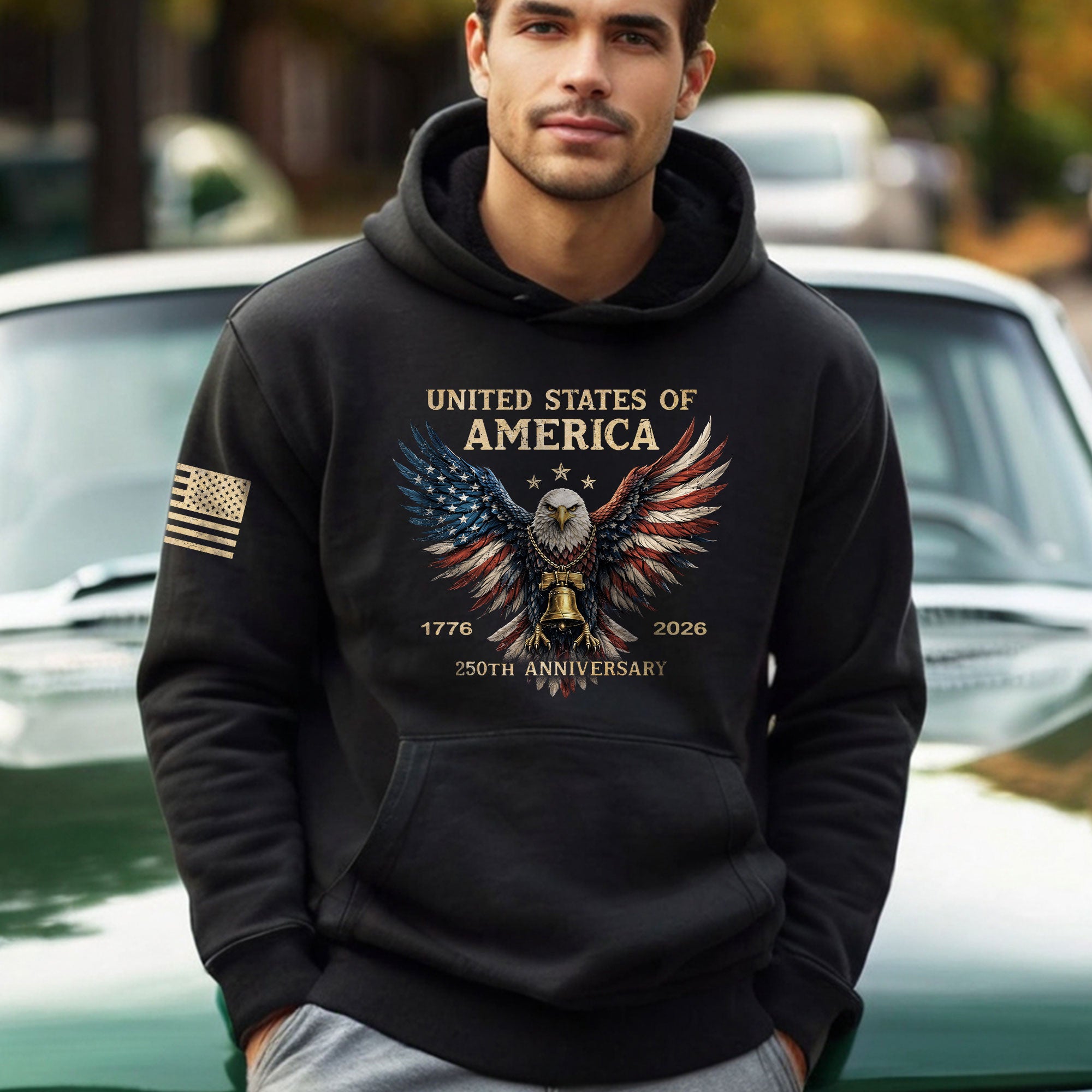 250th Anniversary USA Hoodie 1776–2026, Vintage American Heritage Freedom Apparel