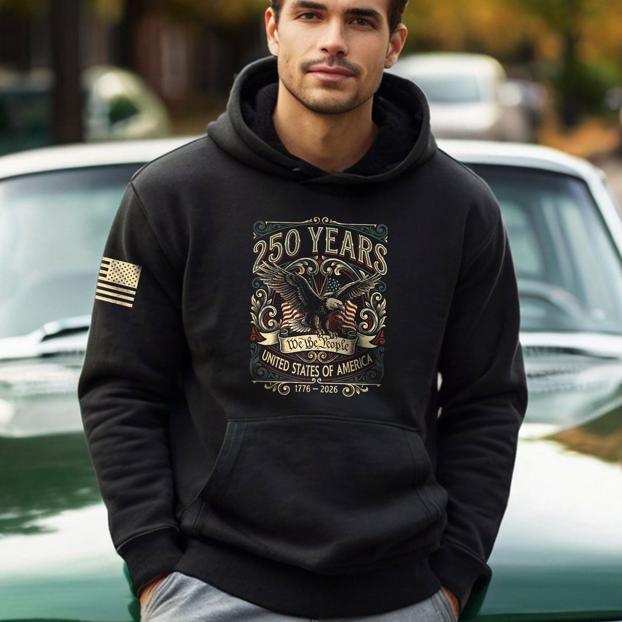 America 1776–2026 250 Years Anniversary Hoodie, Patriotic Eagle Symbol of Freedom and Pride - Rust Field Wear
