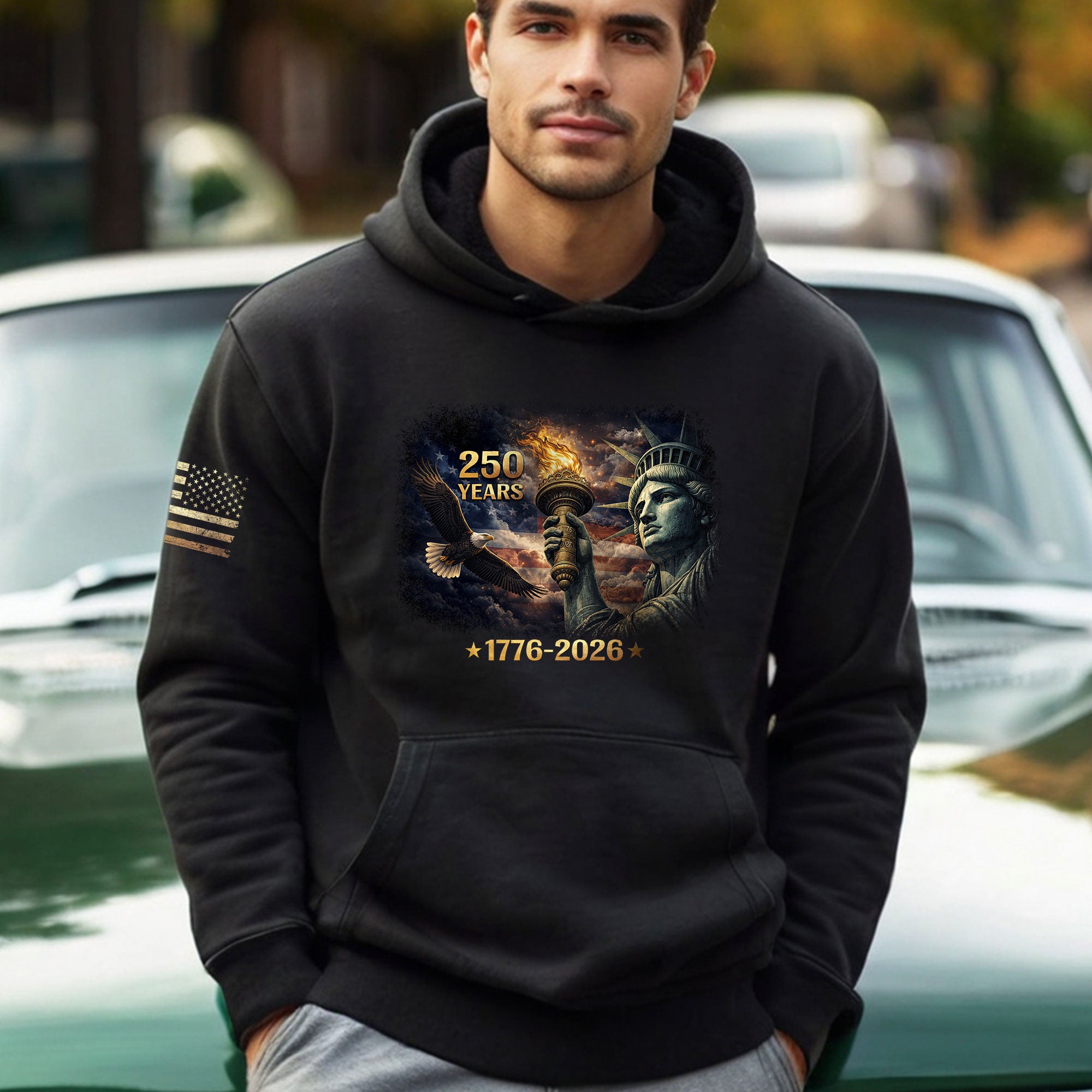 USA 250 Years of Liberty Hoodie 1776-2026 Statue of Liberty Torch Semiquincentennial Patriotic
