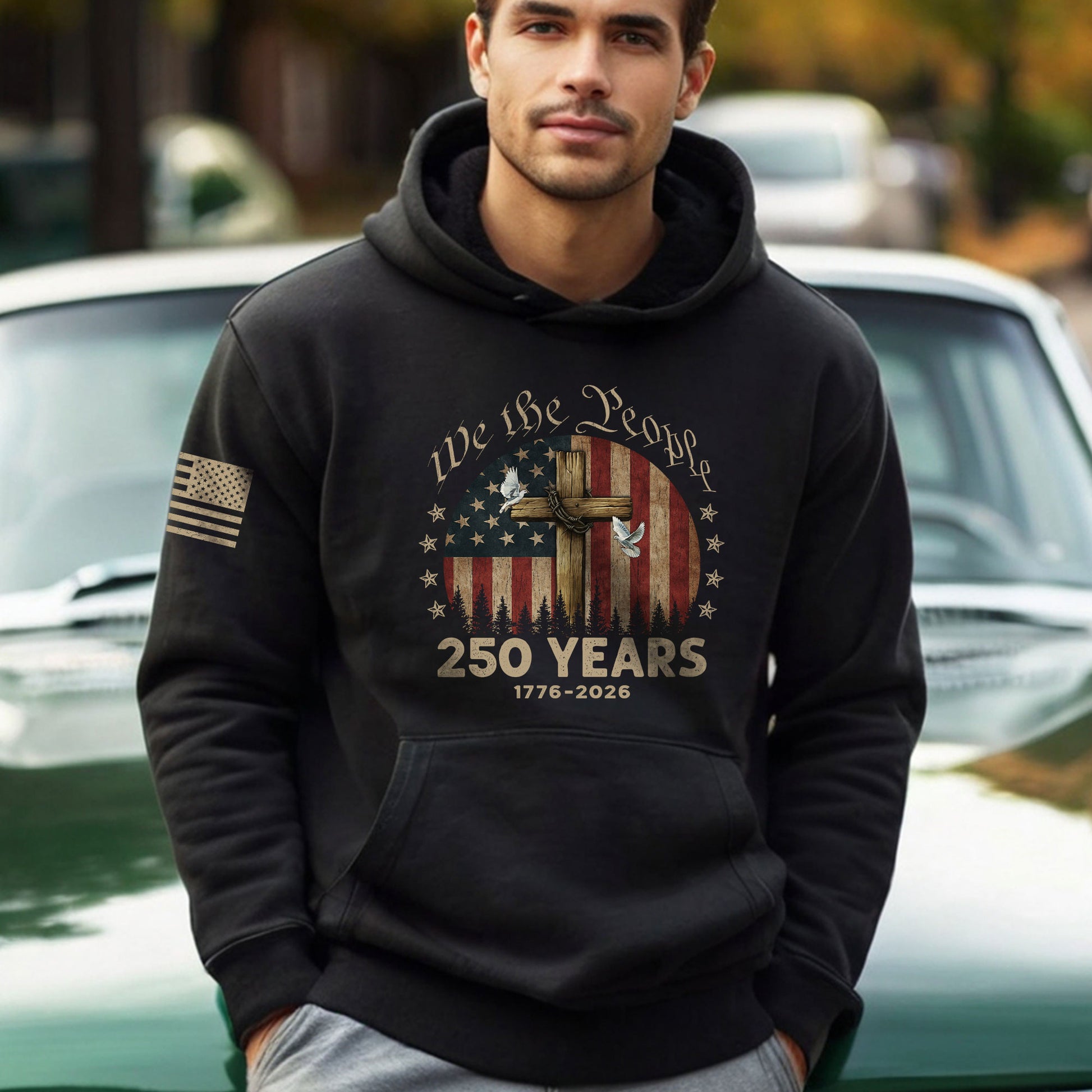 1776–2026 Patriotic Christian Hoodie USA 250 Year Freedom Celebration - Rust Field Wear