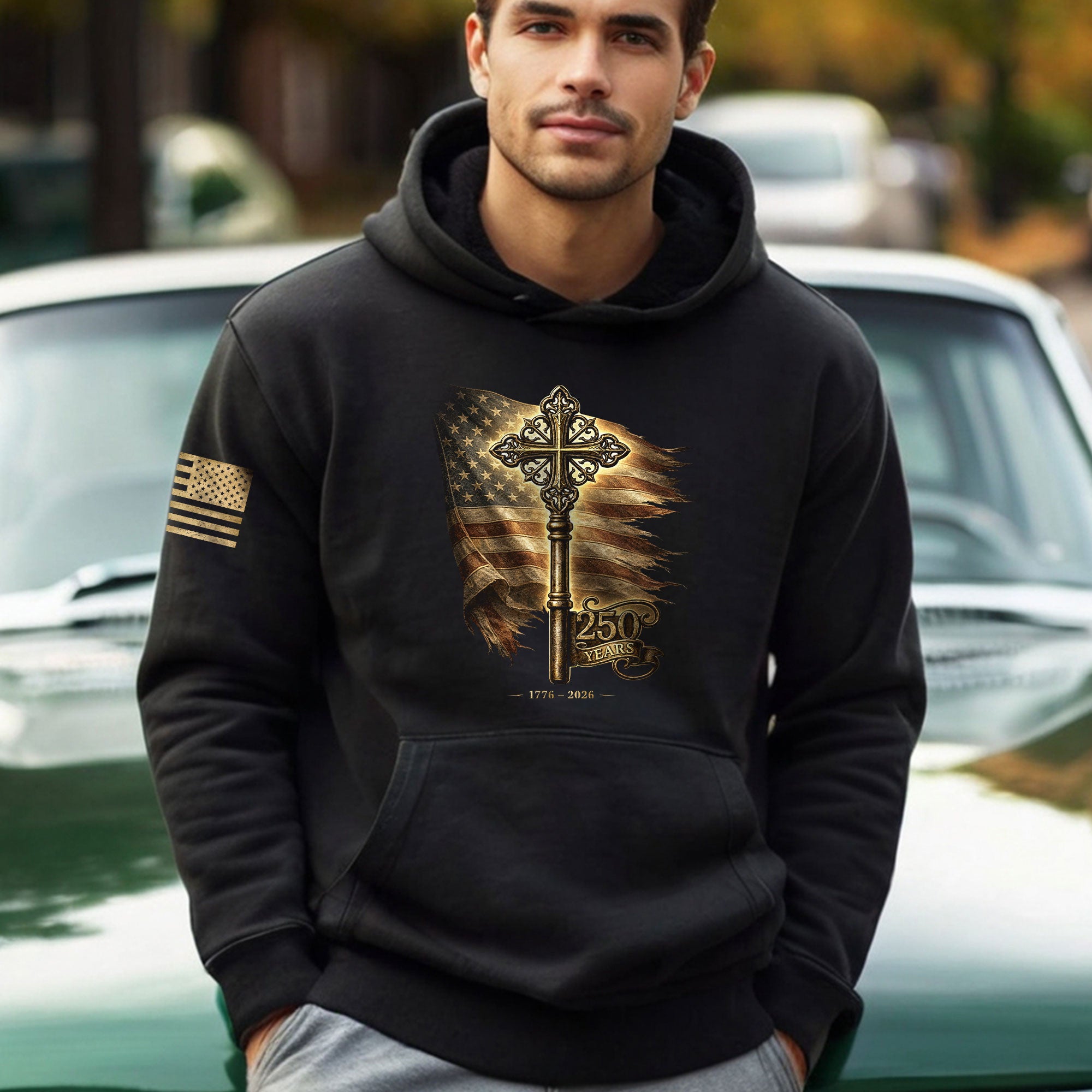 1776–2026 USA Christian Hoodie Patriotic Faith Apparel