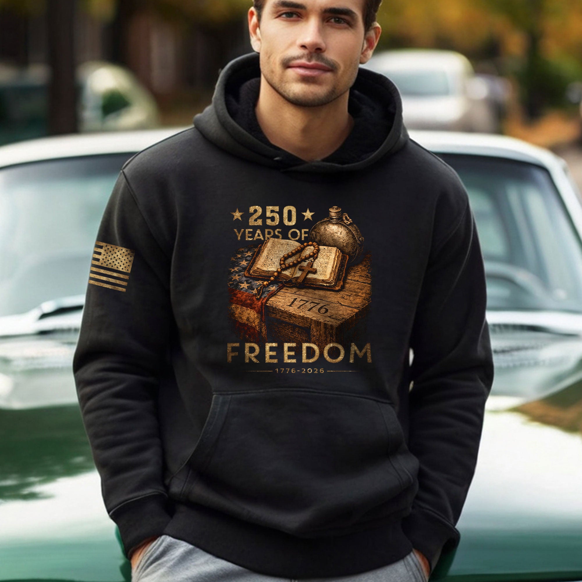 USA 250th Anniversary Christian Patriotic Hoodie Faith Freedom Heritage Wear