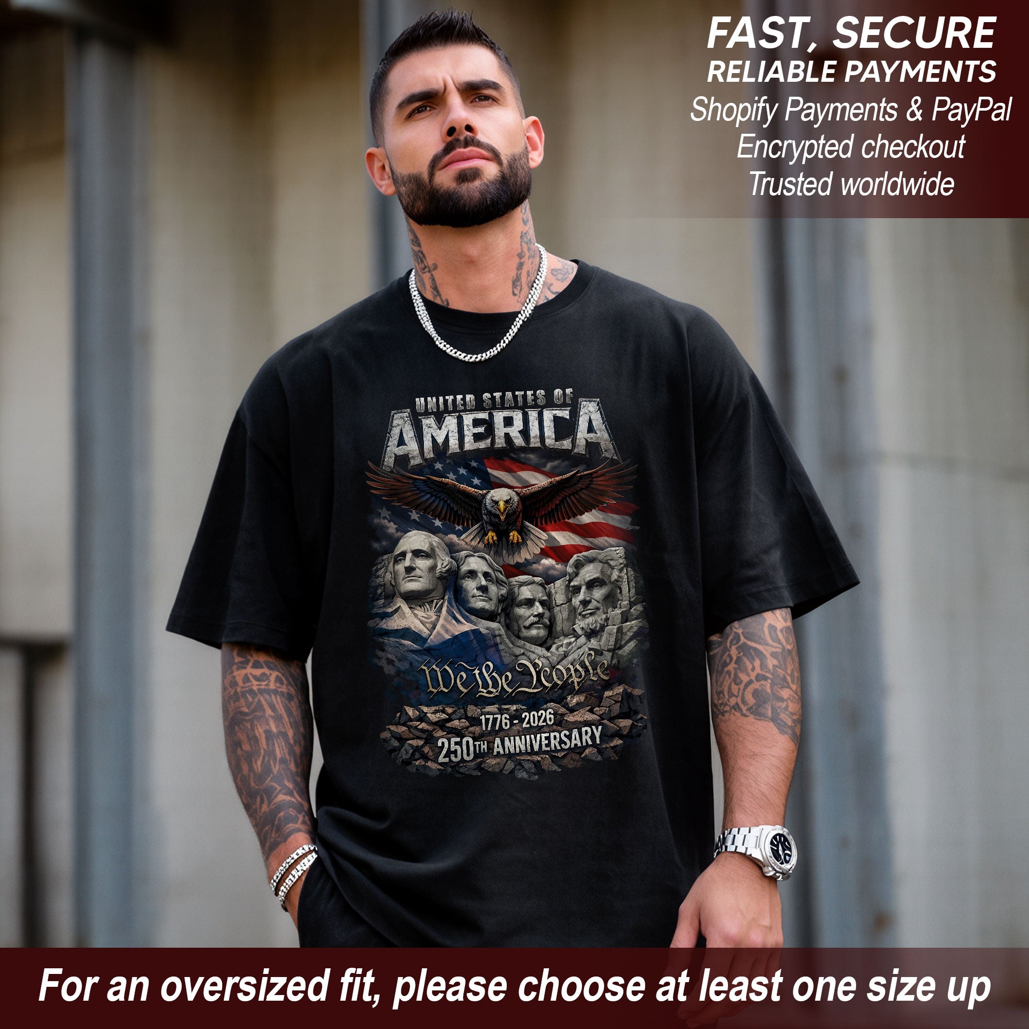 United States of America 1776–2026 – 250th Anniversary Founders & Eagle Graphic Tee