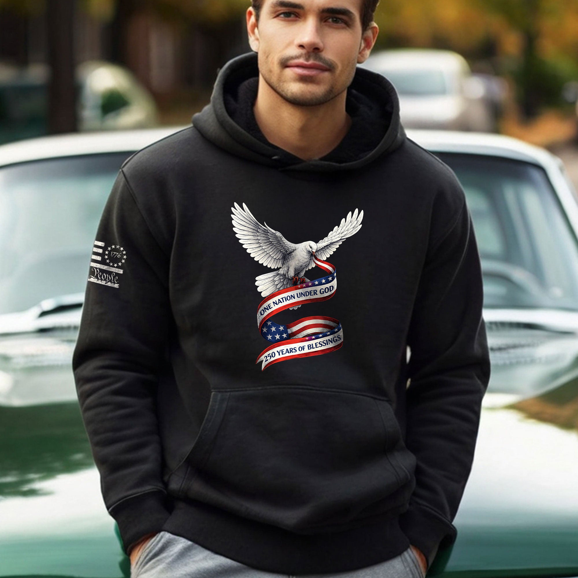 USA 250th Anniversary Hoodie 1776-2026 – One Nation Under God 250 Years of Blessings Dove Christian Apparel