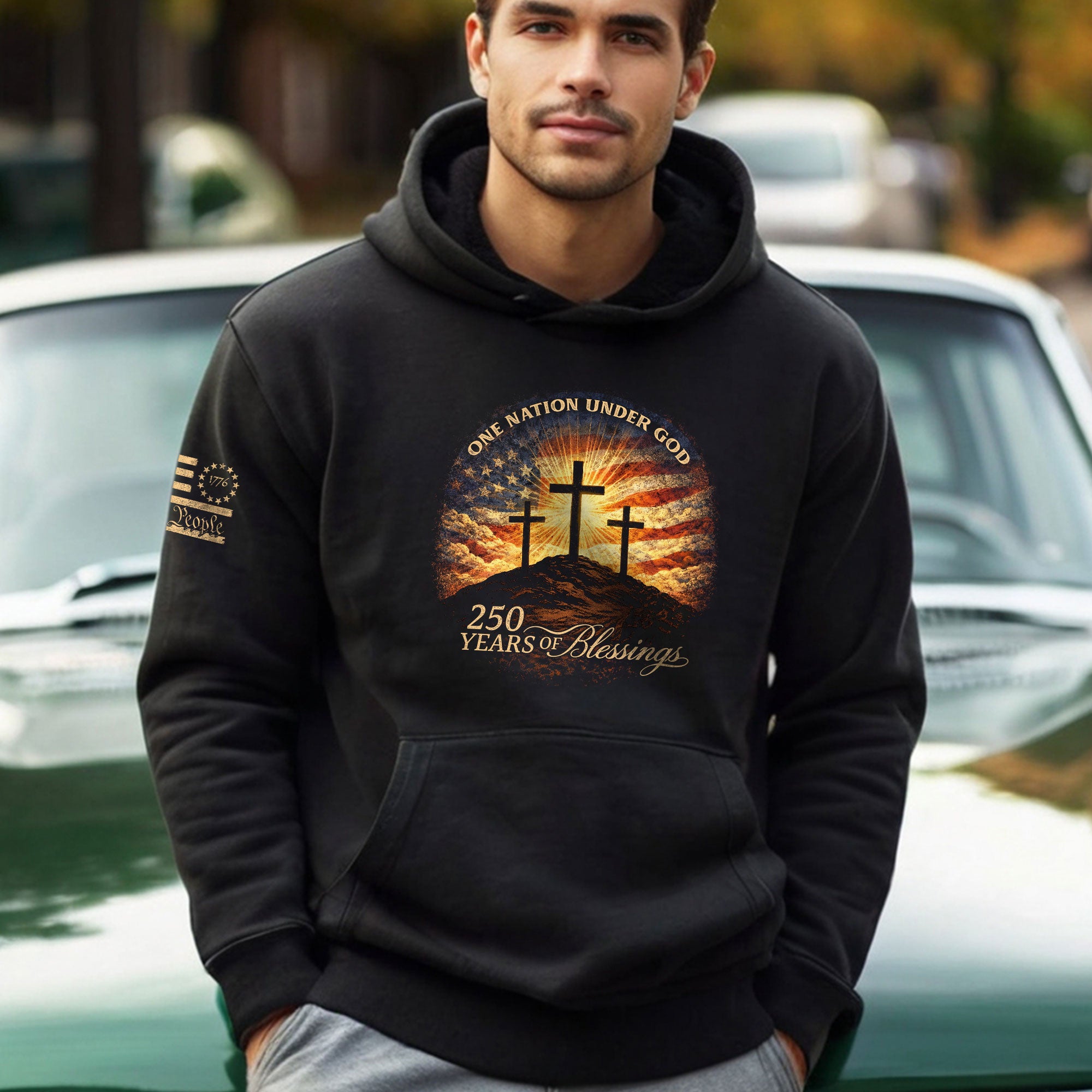 America 250th Anniversary Hoodie 1776-2026 – Calvary Cross One Nation Under God 250 Years of Blessings Hoodie