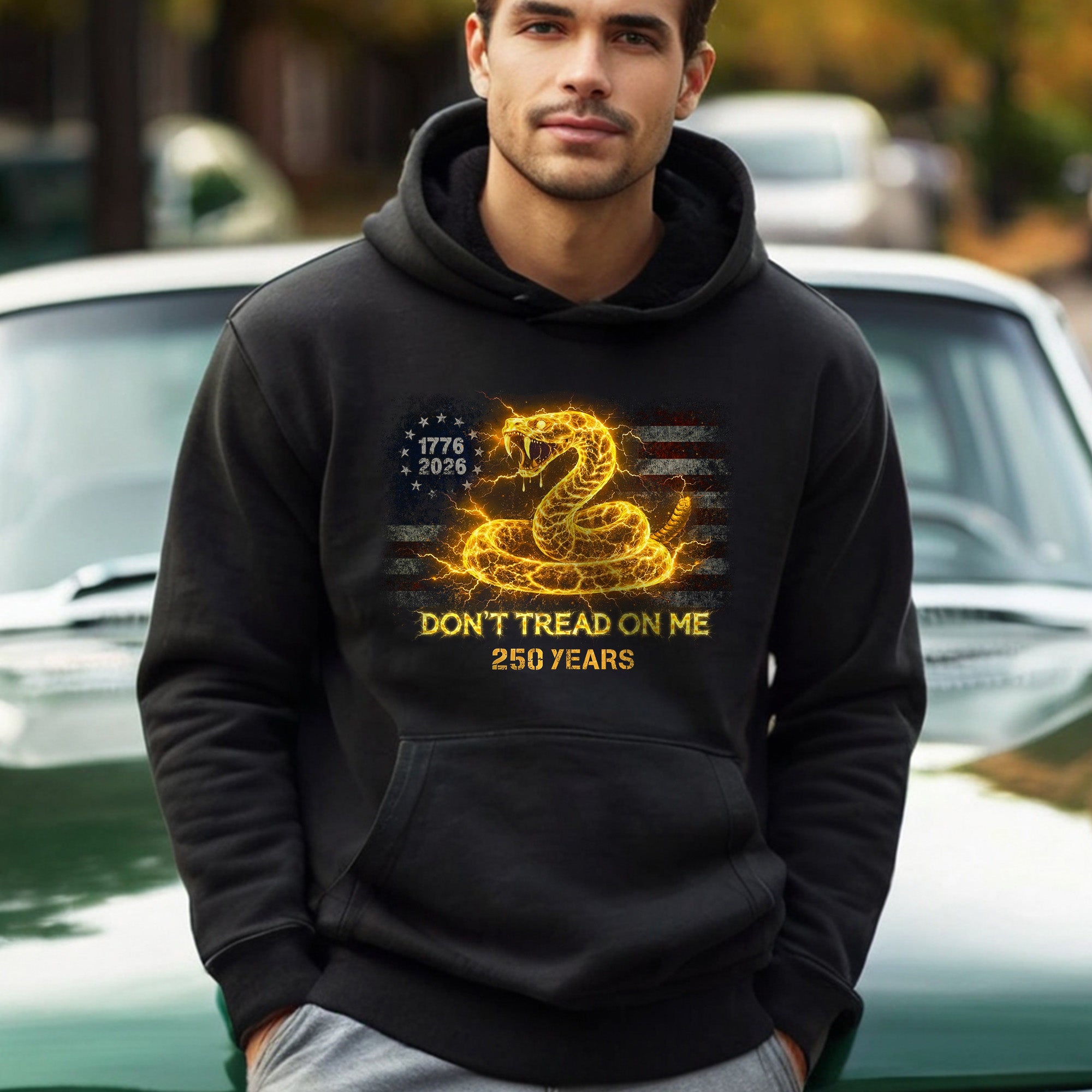 250 Years America Anniversary 1776-2026 Hoodie - Vintage Bootleg Don't Tread On Me Hoodie, Gadsden Snake Lightning Patriotic Apparel
