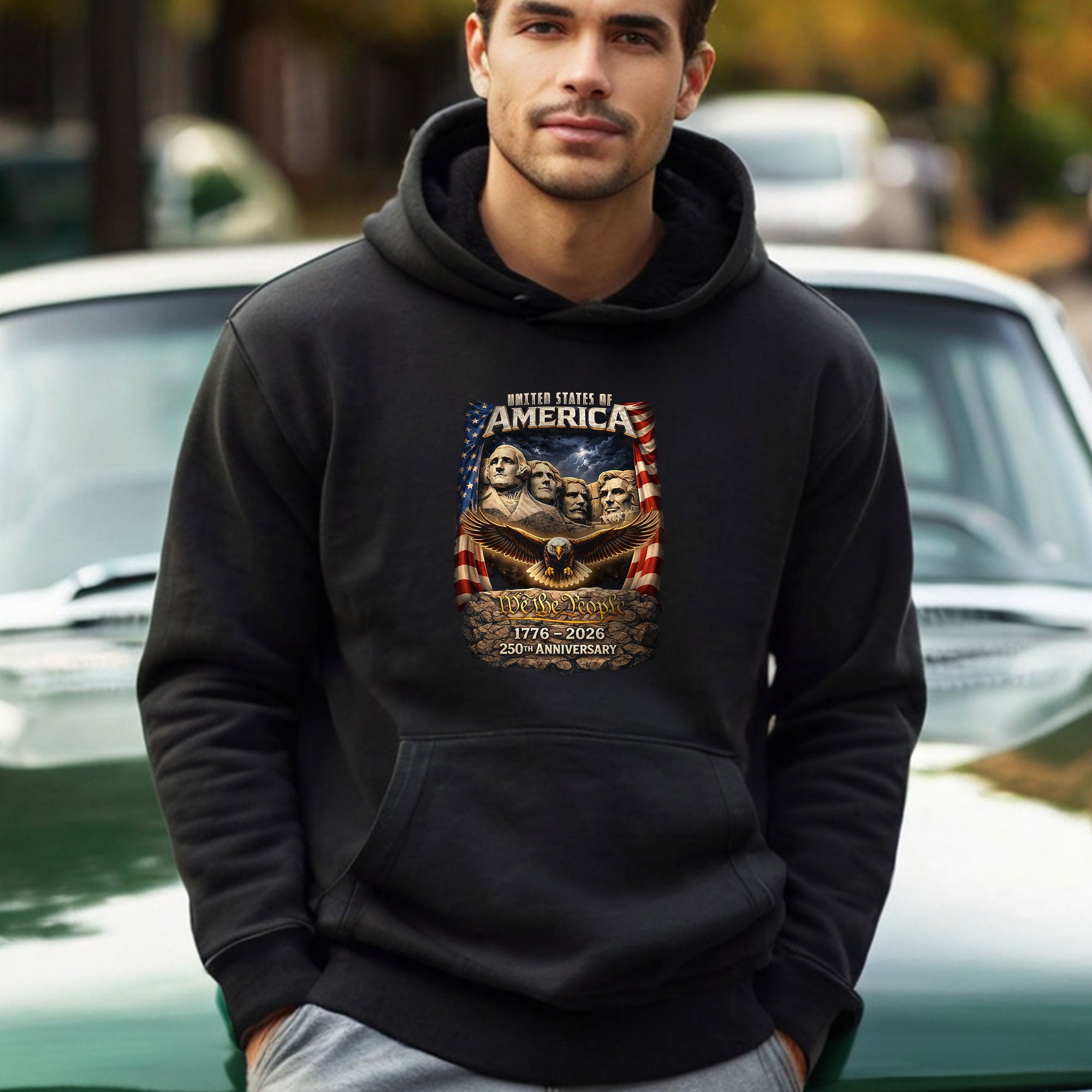 America 250th Anniversary Hoodie 1776-2026 – Classic Vintage Bootleg Mount Rushmore Eagle Flag Apparel