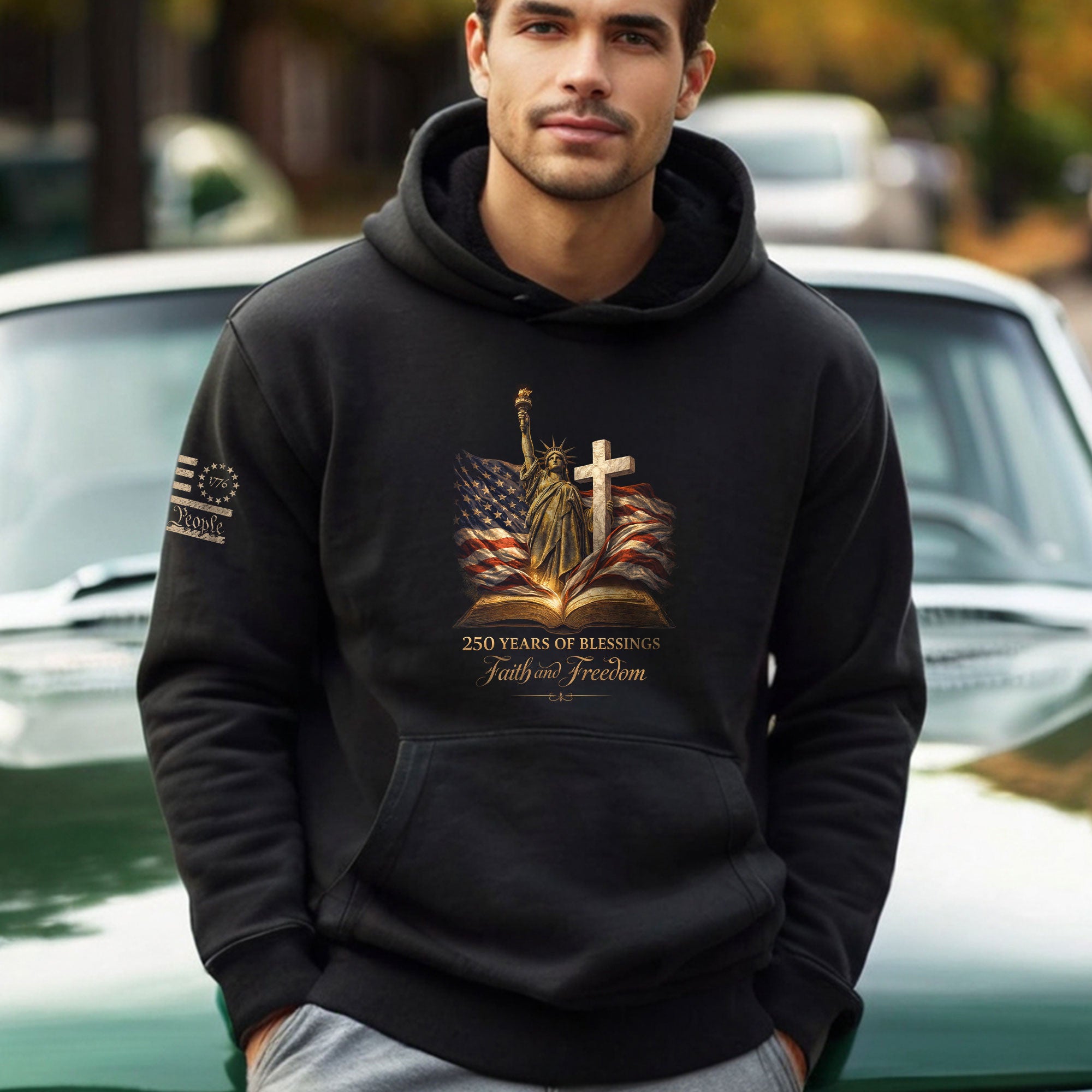 America 250th Anniversary Hoodie 1776-2026 – Statue of Liberty & Glowing Cross 250 Years Faith & Freedom Hoodie