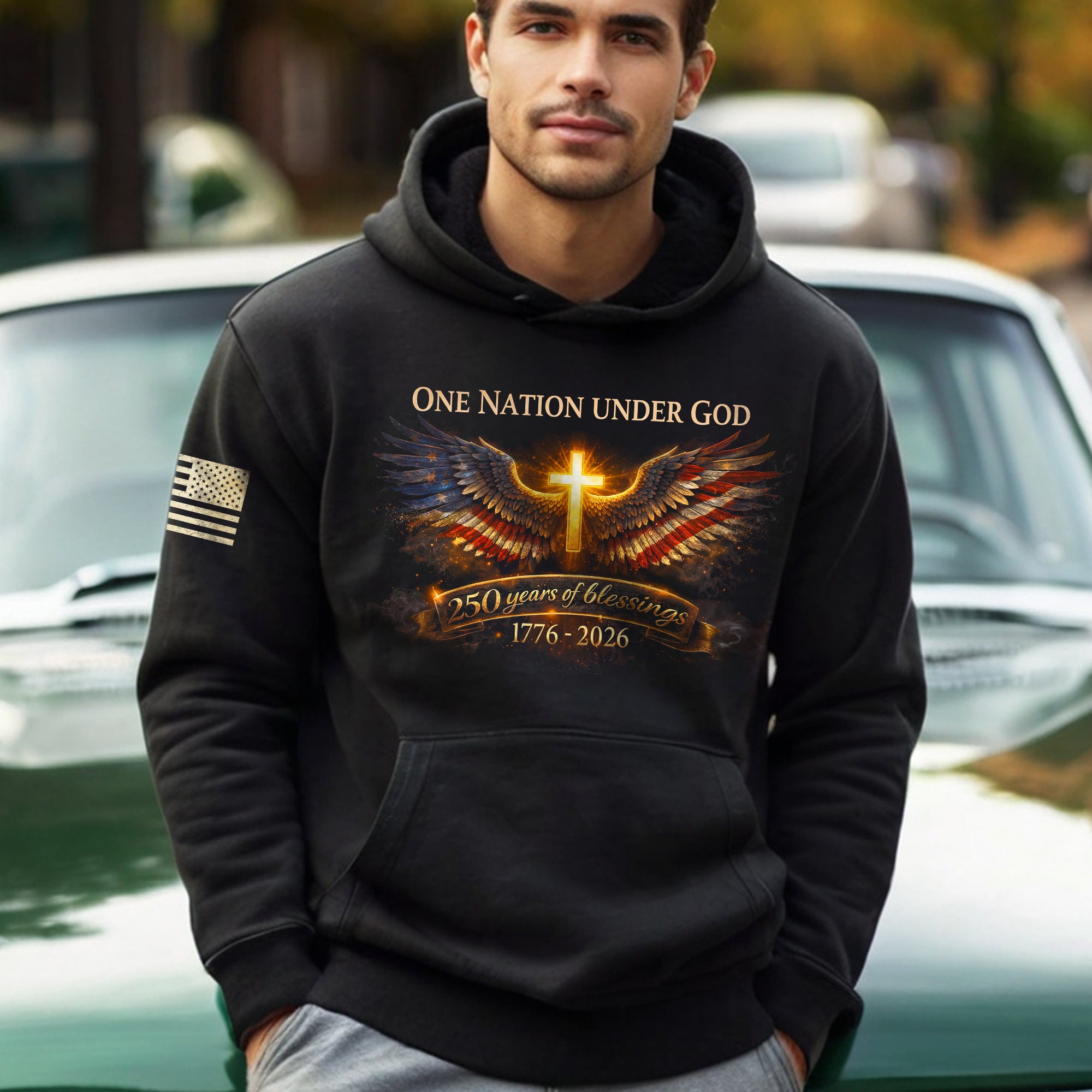 USA 250th Anniversary Hoodie 1776-2026 – Angel Wings One Nation Under God 250 Years of Blessings Hoodie