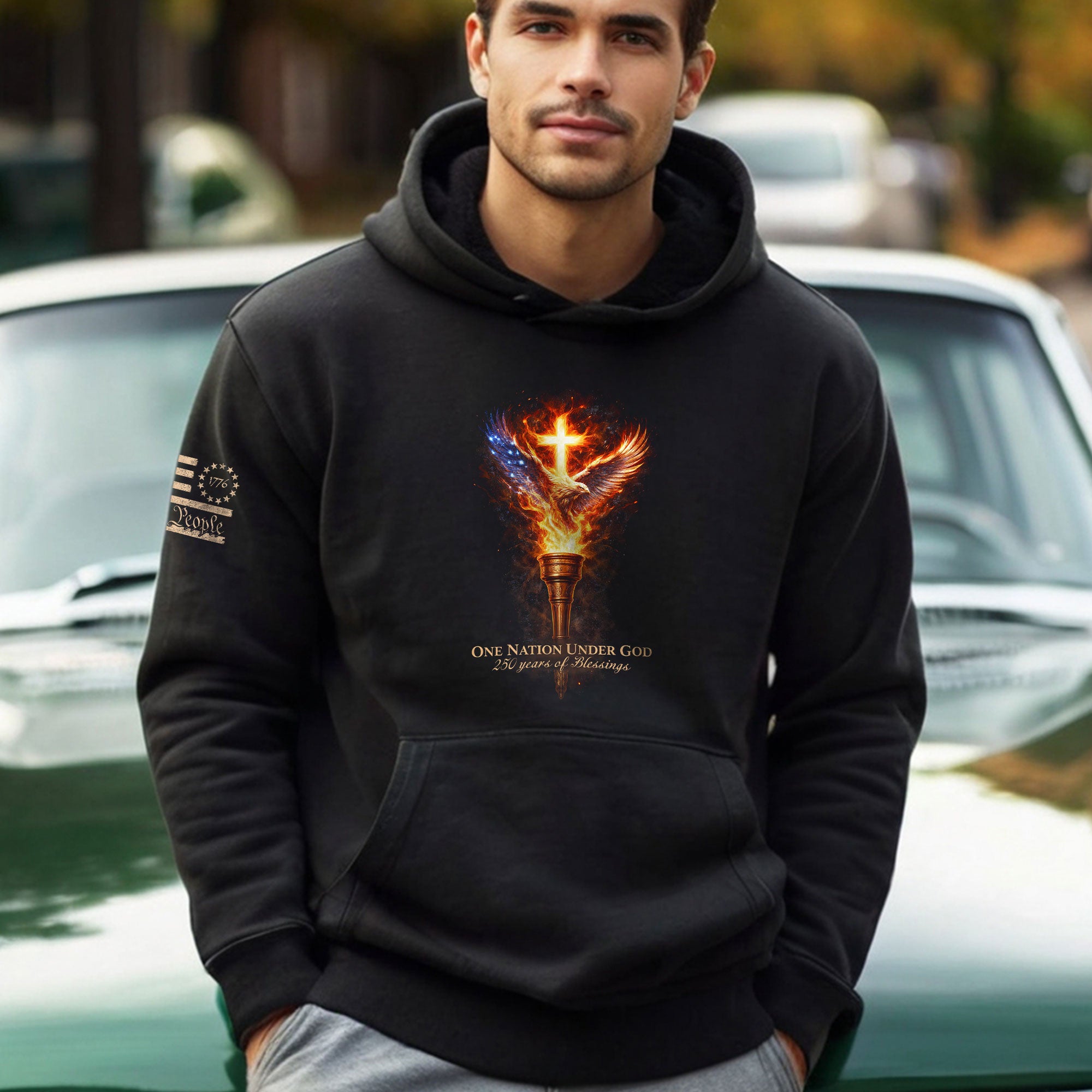 America 250th Anniversary Hoodie 1776-2026 – One Nation Under God Torch & Eagle 250 Years of Blessings Hoodie