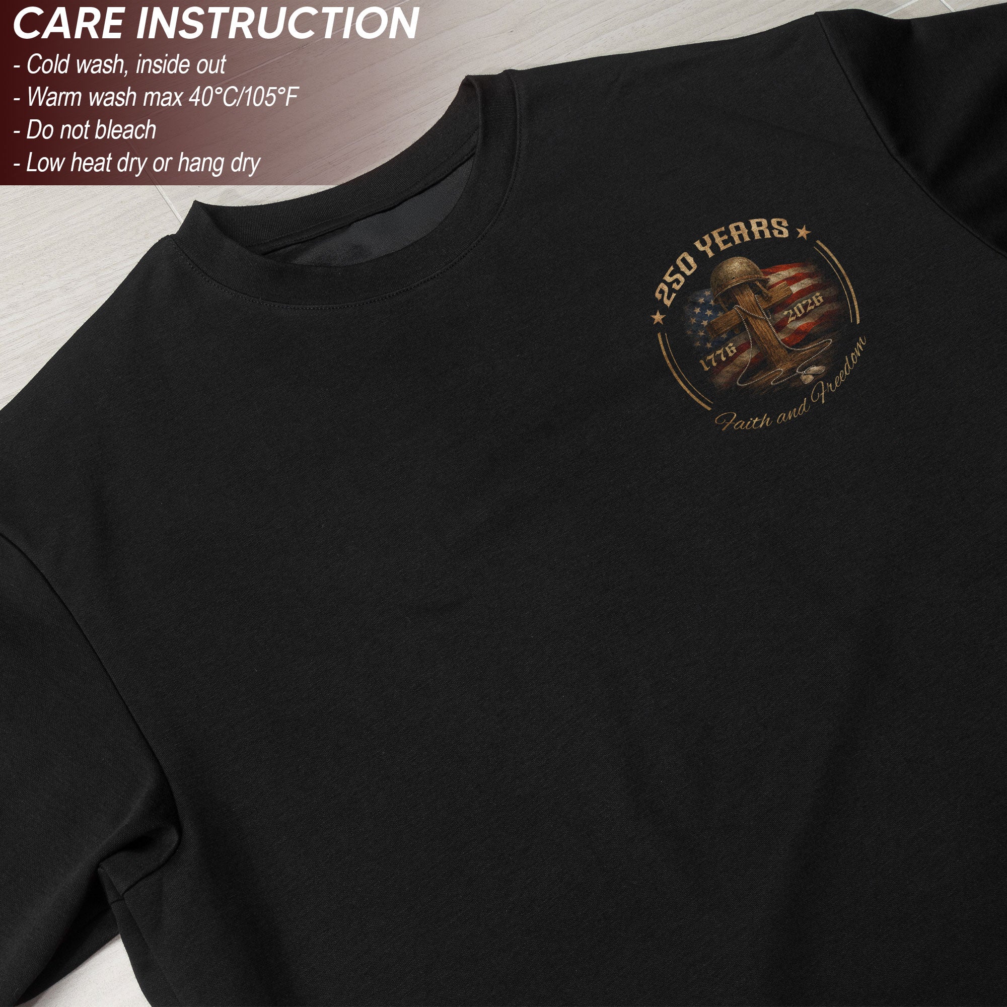 America 250th Anniversary 1776-2026 Semiquincentennial T-Shirt – 250 Years Faith and Freedom Battlefield Cross Soldier Boots Helmet Patriotic Tee