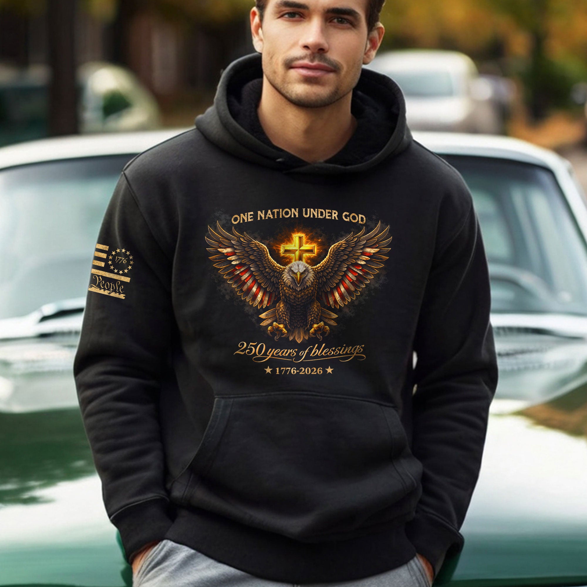 America 250th Anniversary 1776-2026 Semiquincentennial Hoodie – 250 Years of Blessings Bald Eagle Cross Patriotic Christian Hoodie