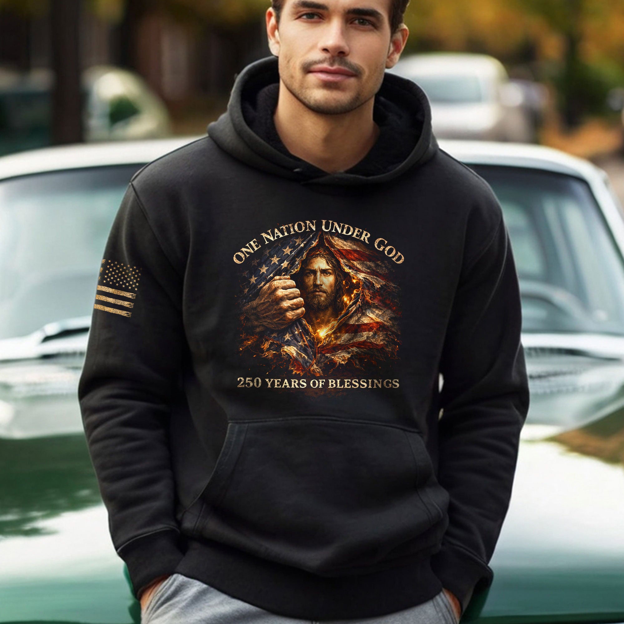 USA 250th Anniversary 1776-2026 Semiquincentennial Hoodie – 250 Years of Blessings Jesus American Flag Christian Apparel