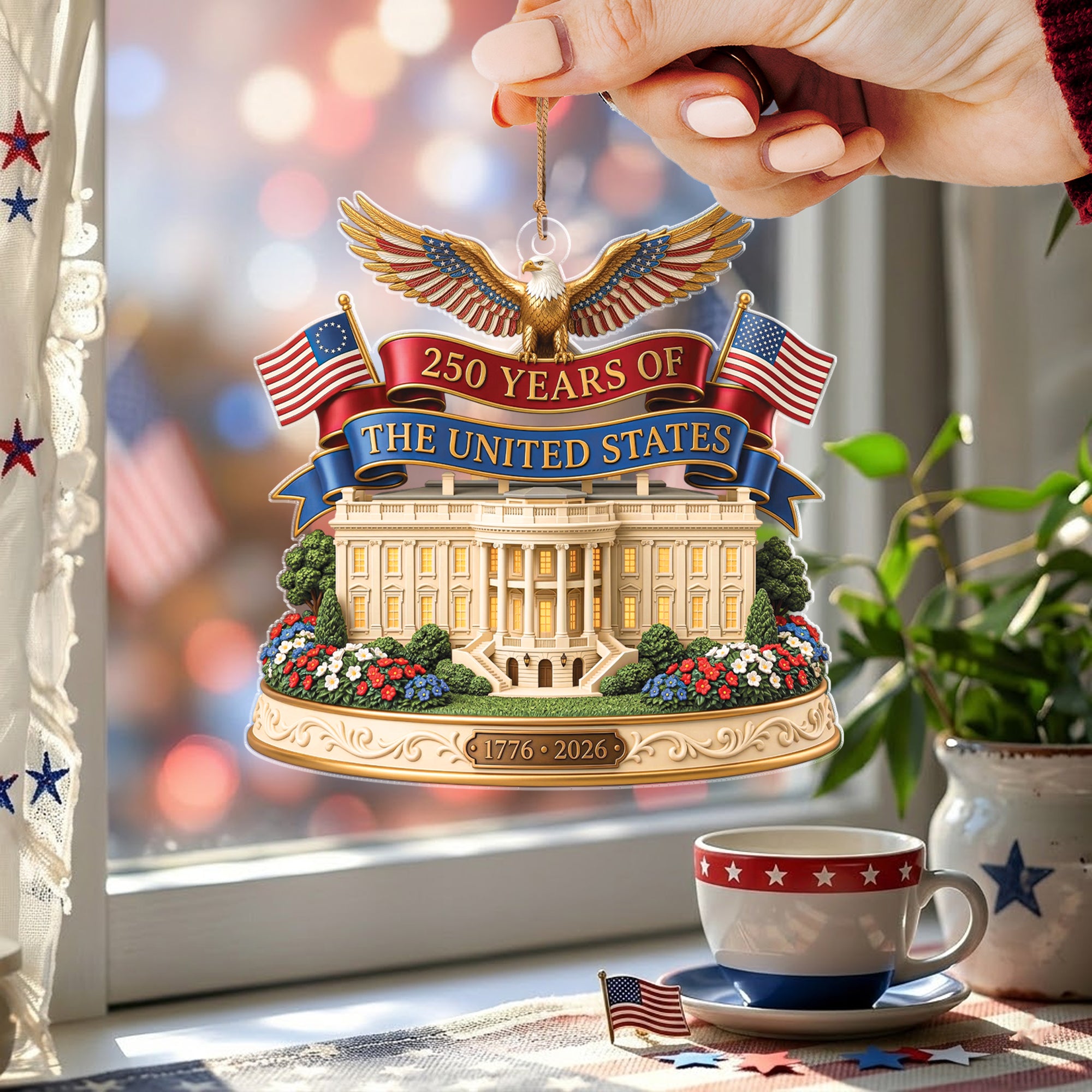 250 Years United States Ornament Patriotic Eagle White House Acrylic Decor 1776-2026