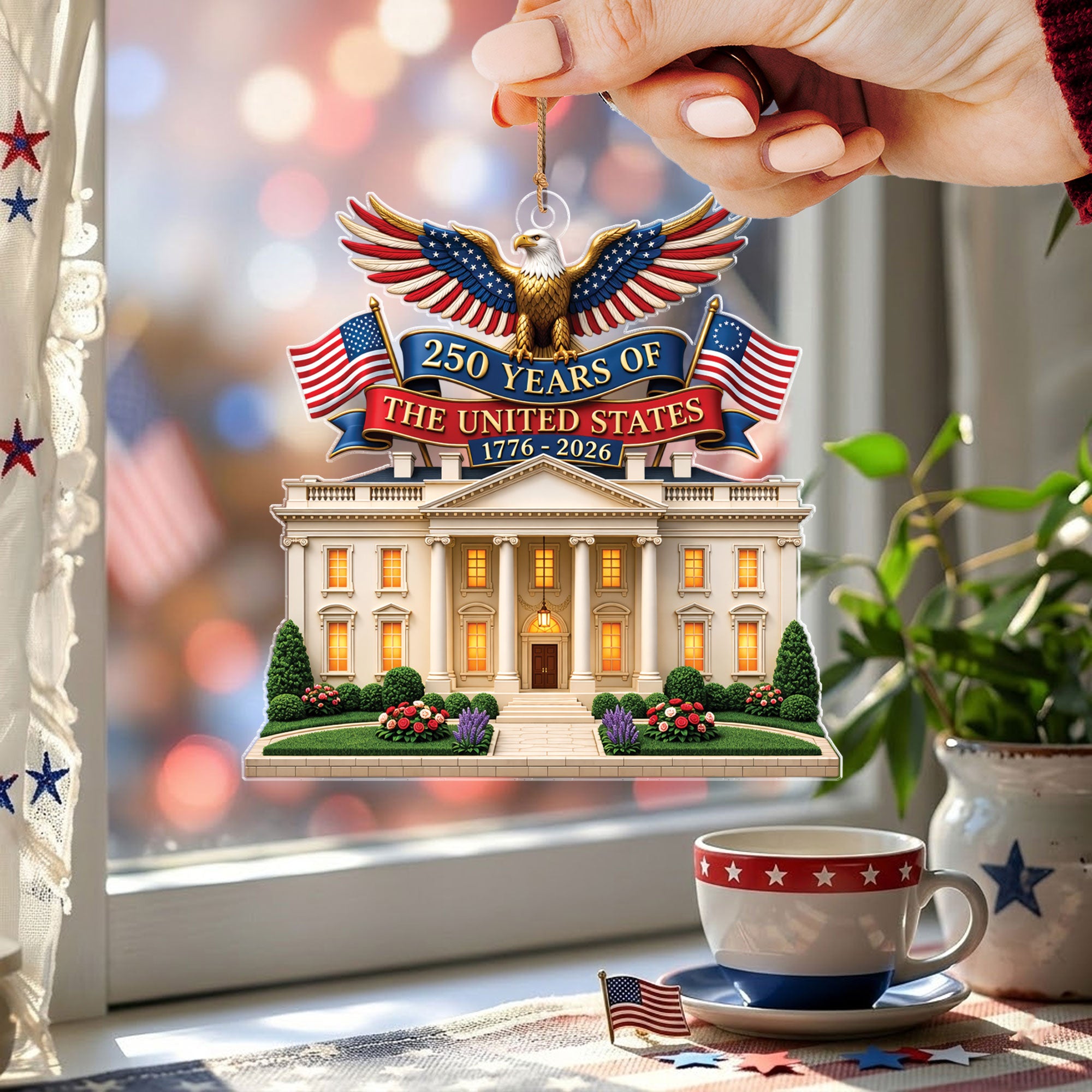 Patriotic Eagle 250 Years Ornament White House Acrylic Hanging Decor 1776 2026 Gift