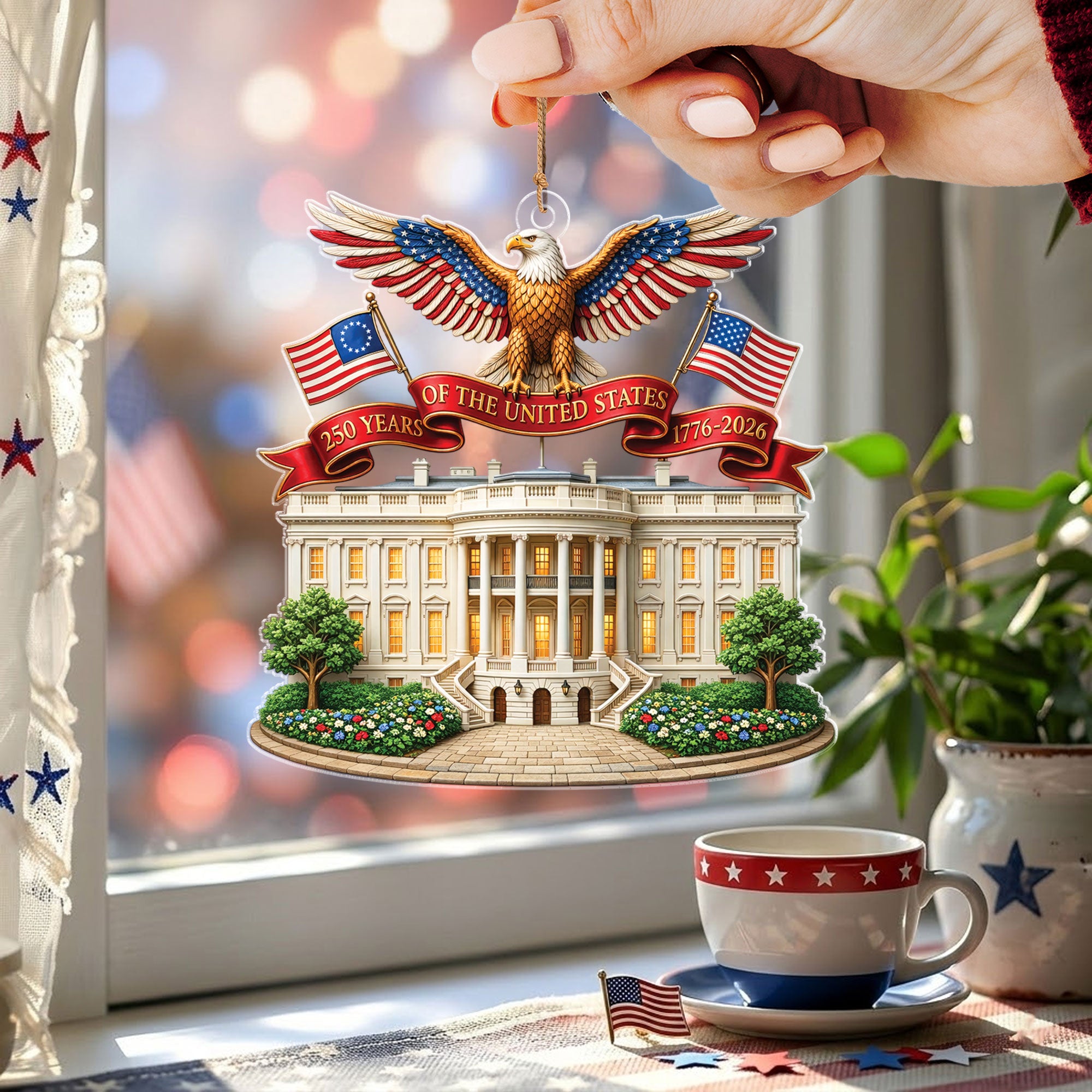 White House 250th Anniversary Ornament Patriotic Eagle Acrylic Decor 1776 2026 USA Gift