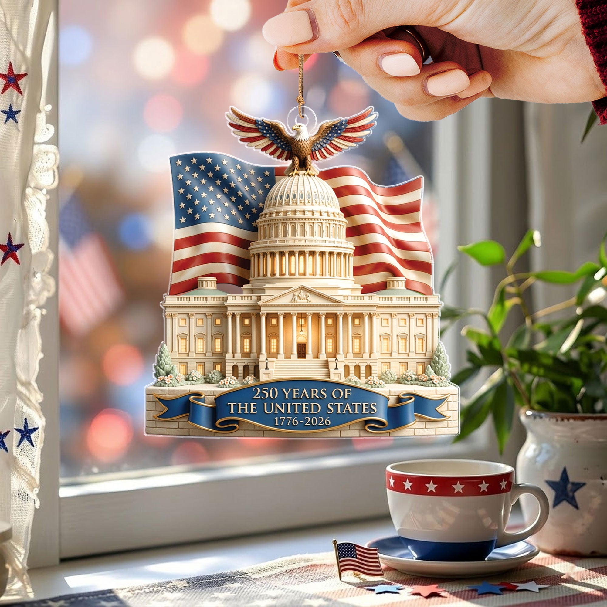 250 Years United States 1776-2026 US Capitol Flag Eagle Flat Acrylic Ornament