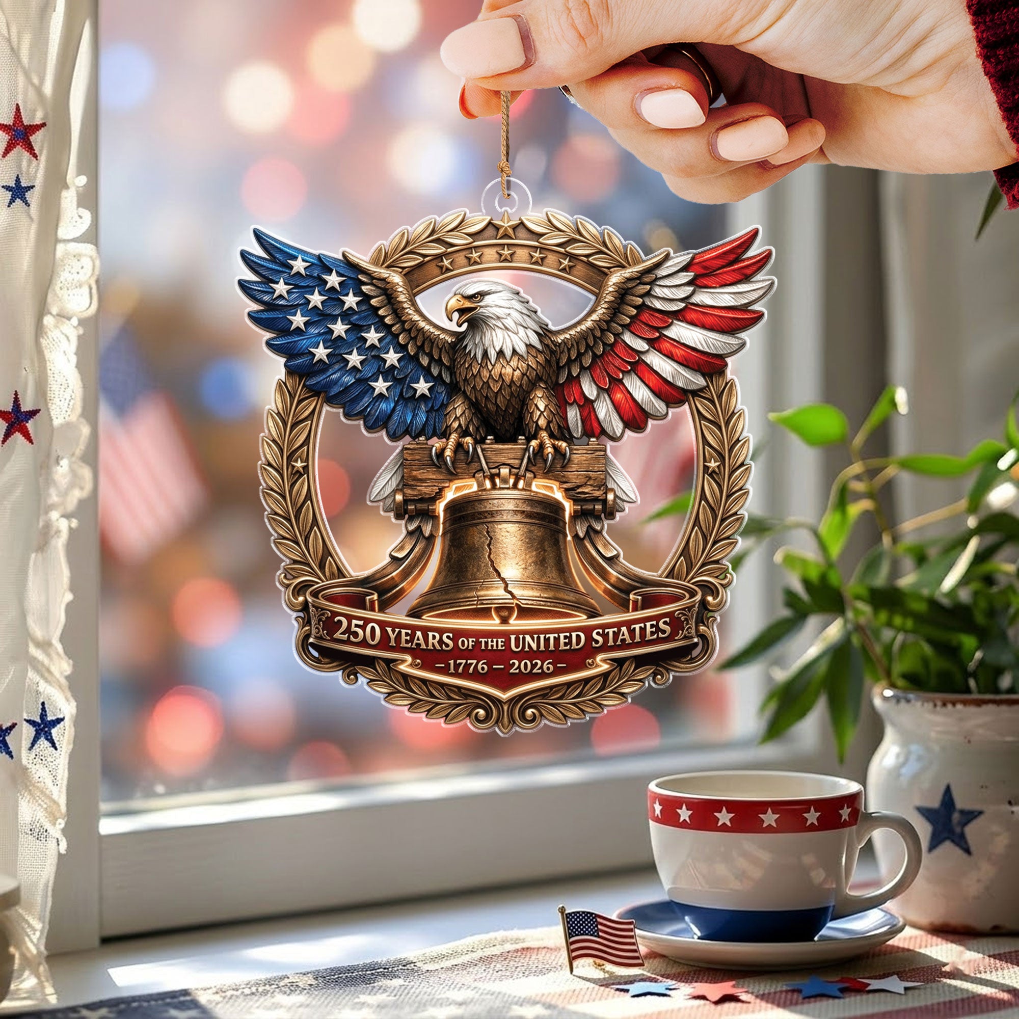 United States 250 Years 1776-2026 Liberty Bell Laurel Wreath Acrylic Ornament Gift