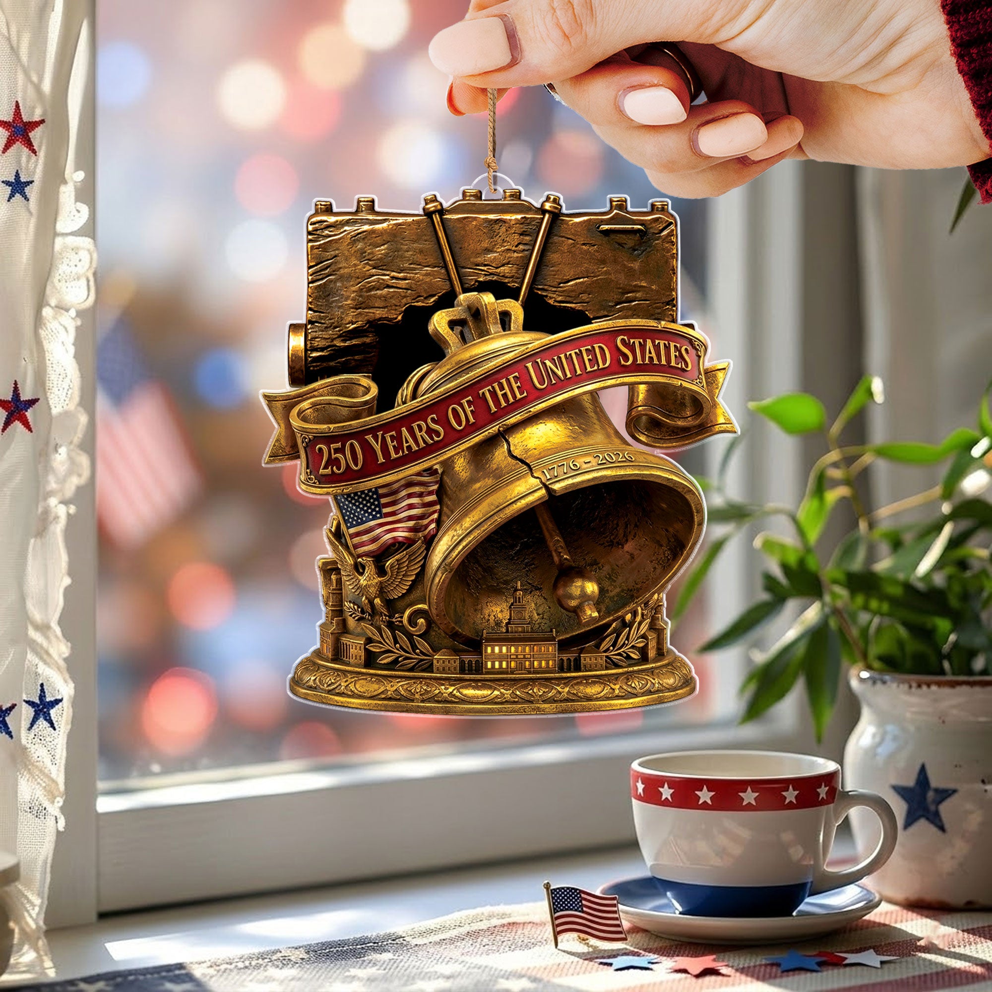 250 Years United States 1776-2026 Antique Bronze Liberty Bell Acrylic Ornament Gift
