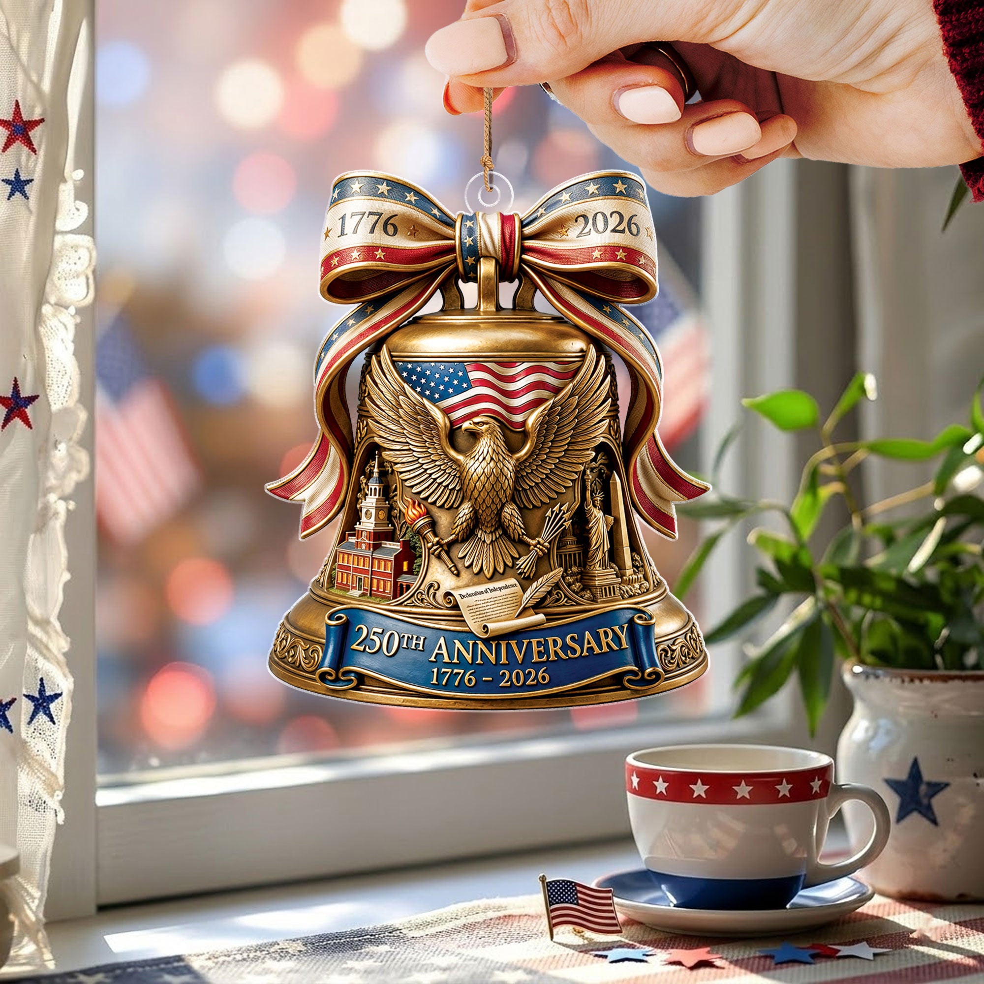 250th Anniversary 1776-2026 Liberty Bell Eagle Stars Bow Flat Acrylic Ornament Gift