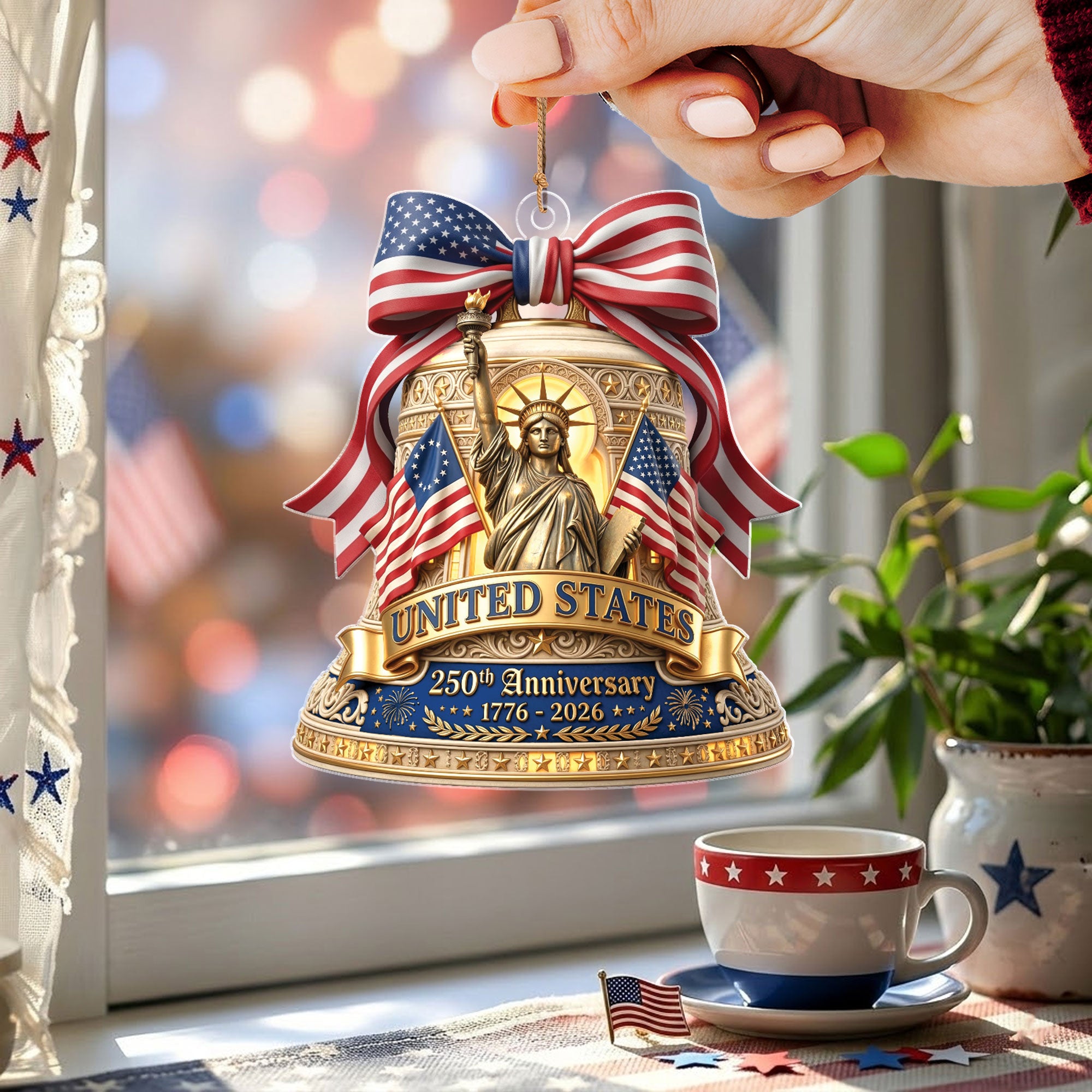 Commemorative U.S. 250th Anniversary Acrylic Ornament – Statue of Liberty & Flags, 2026 Edition