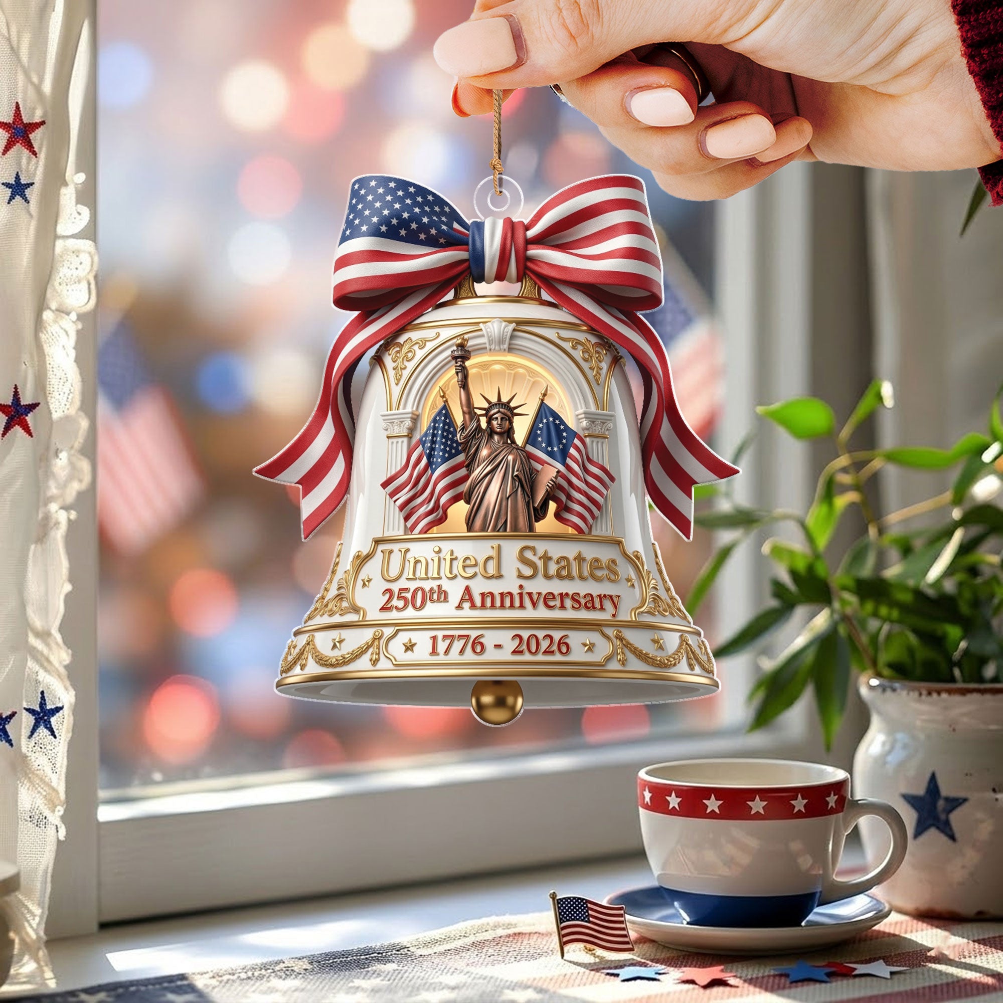 250th Anniversary U.S. Acrylic Ornament – Statue of Liberty with Flags, 2026 Commemorative Decoration