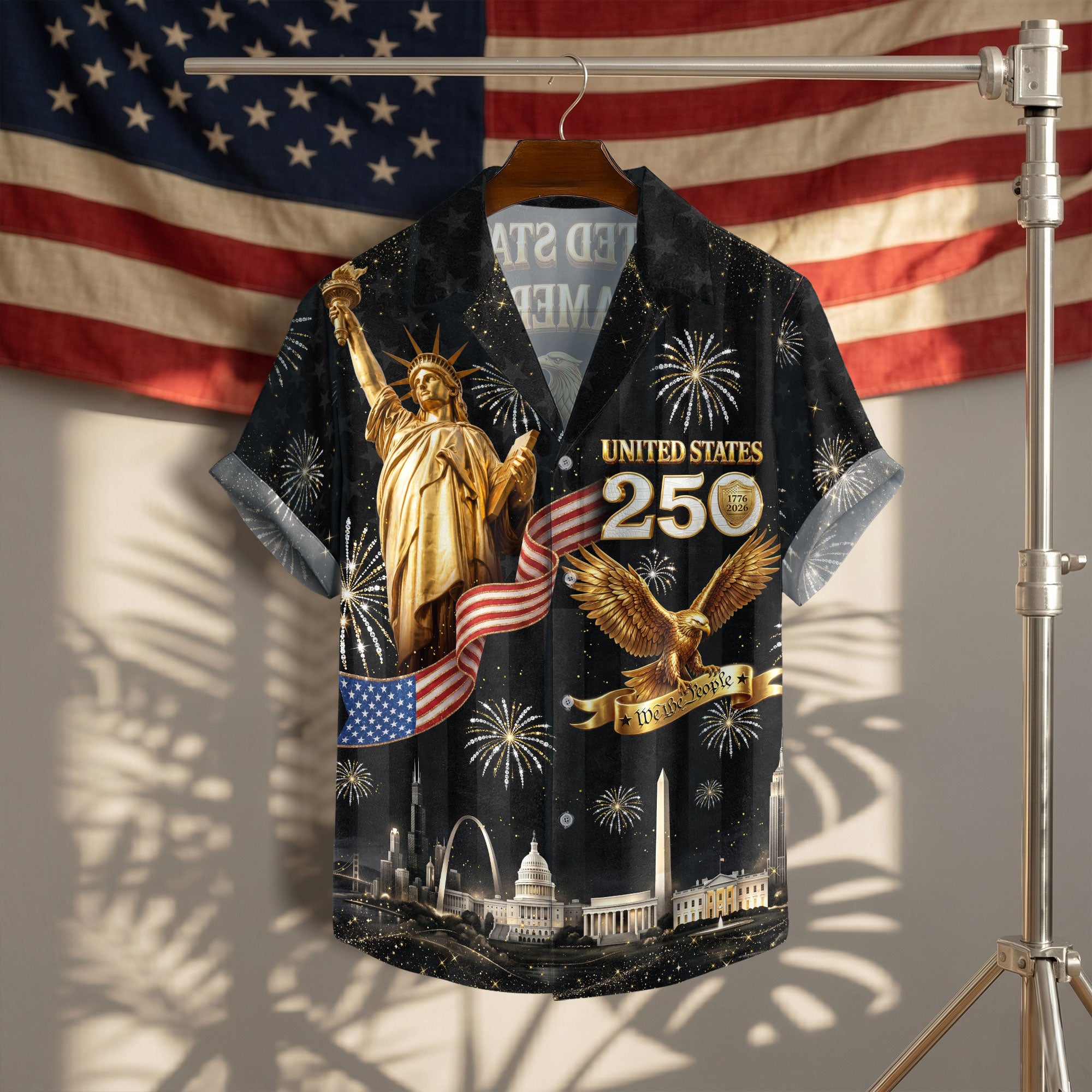 Hawaiian Shirt Statue of Liberty Fireworks 1776 2026 Patriotic US 250th Anniversary