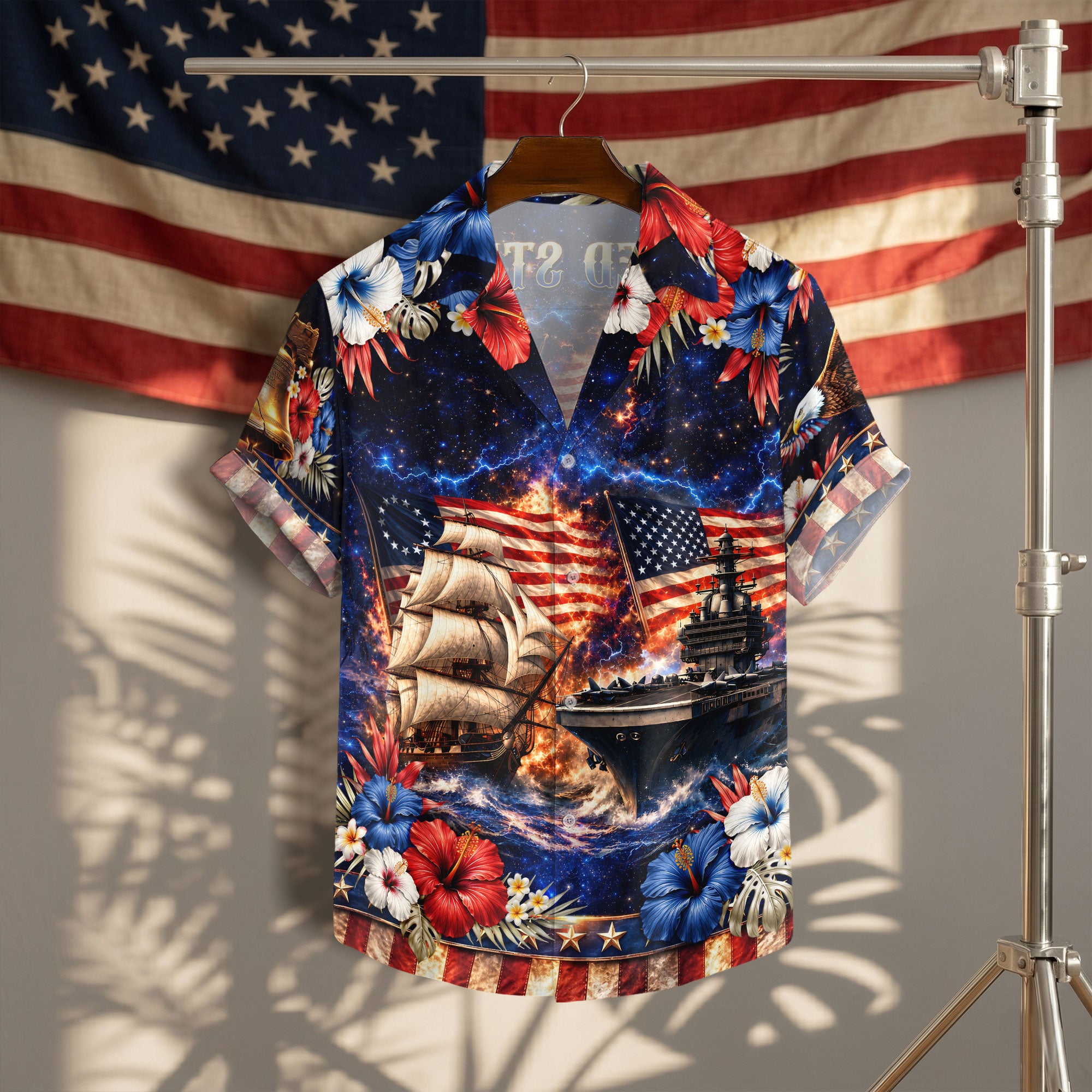 Patriotic 250 Years Hawaiian Shirt American Flag Battleship Summer Vacation Gift