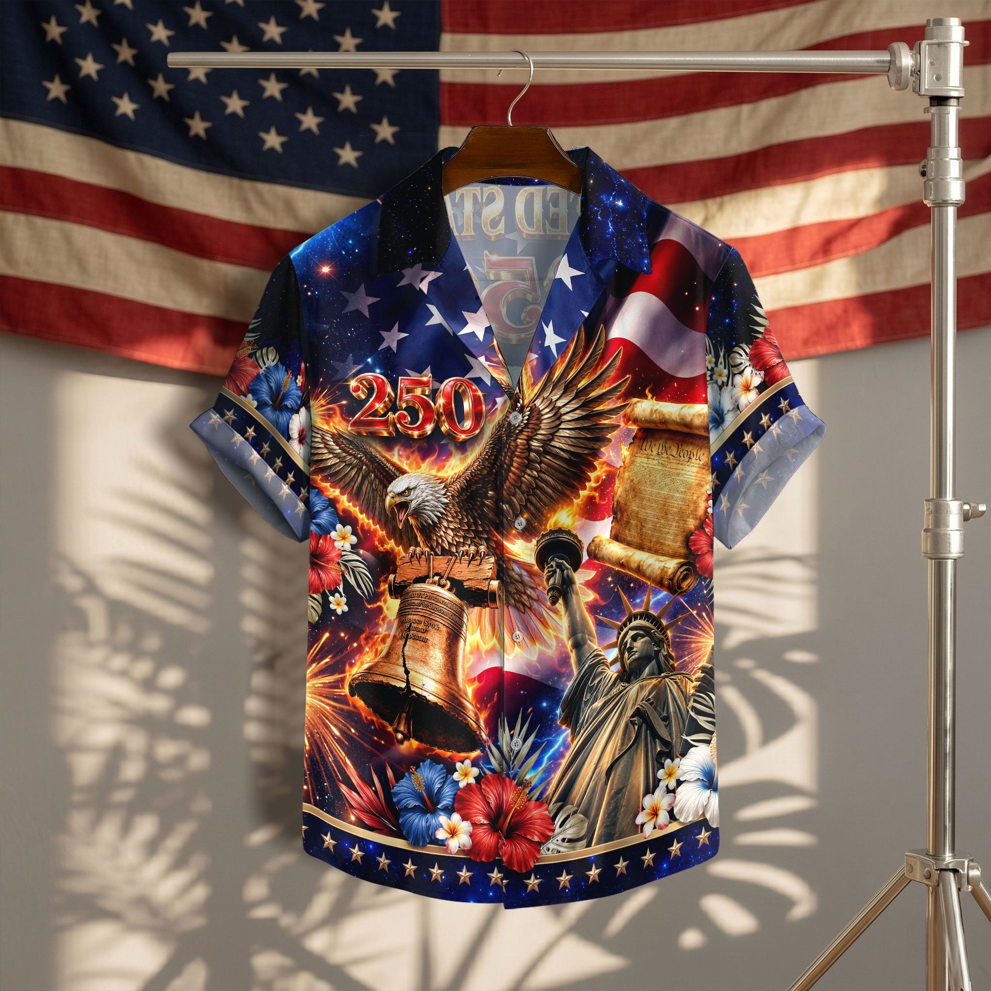 United States 250 Hawaiian Shirt Patriotic Eagle Liberty Bell Independence Day Gift