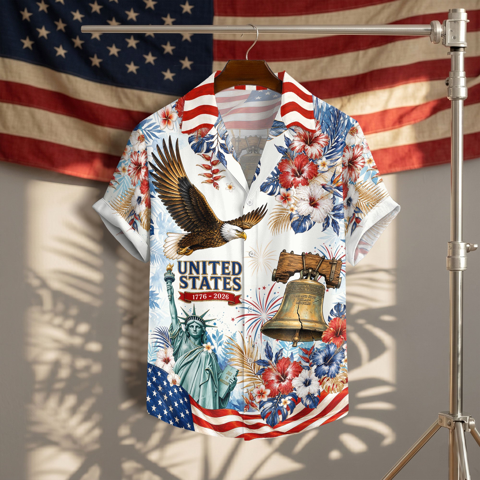 Patriotic 250 Years Hawaiian Shirt American Flag Eagle Independence Day Apparel
