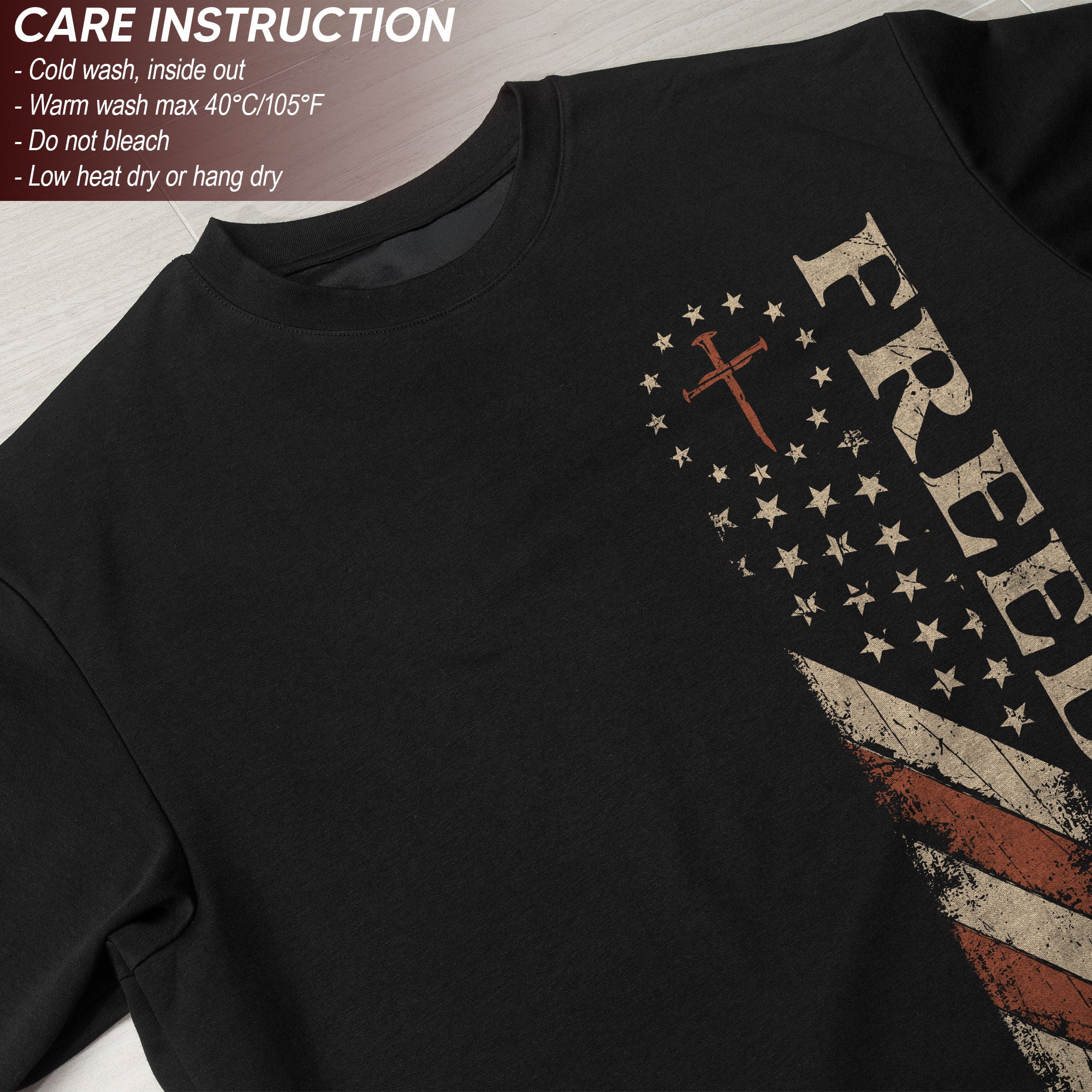Vintage Freedom 2D Eagle Cross T-Shirt - Retro US Flag Graphic Tee & Patriotic Wooden Cross