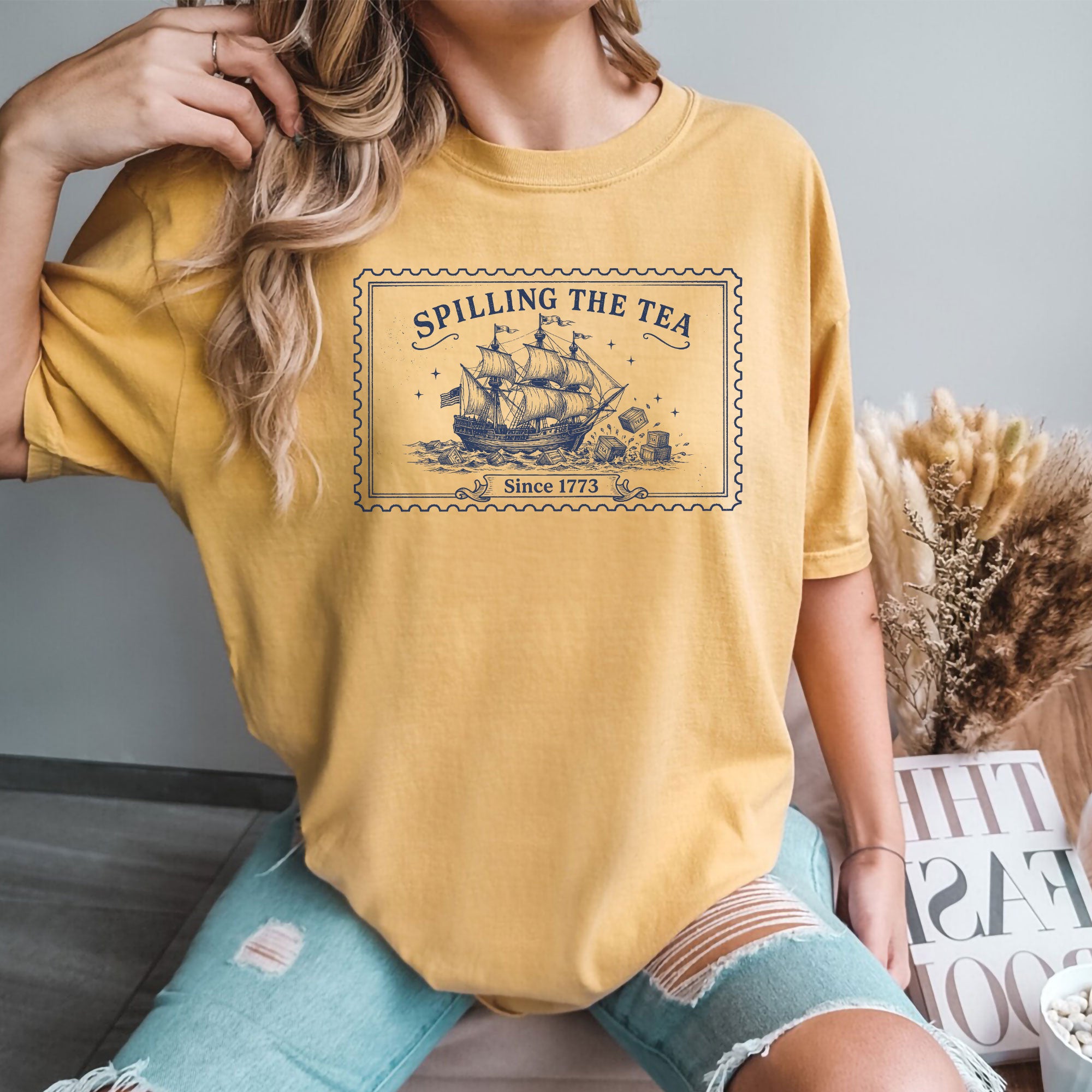Spilling The Tea Since 1773 Shirt Vintage Boston Tea Party Stamp Tee Retro History