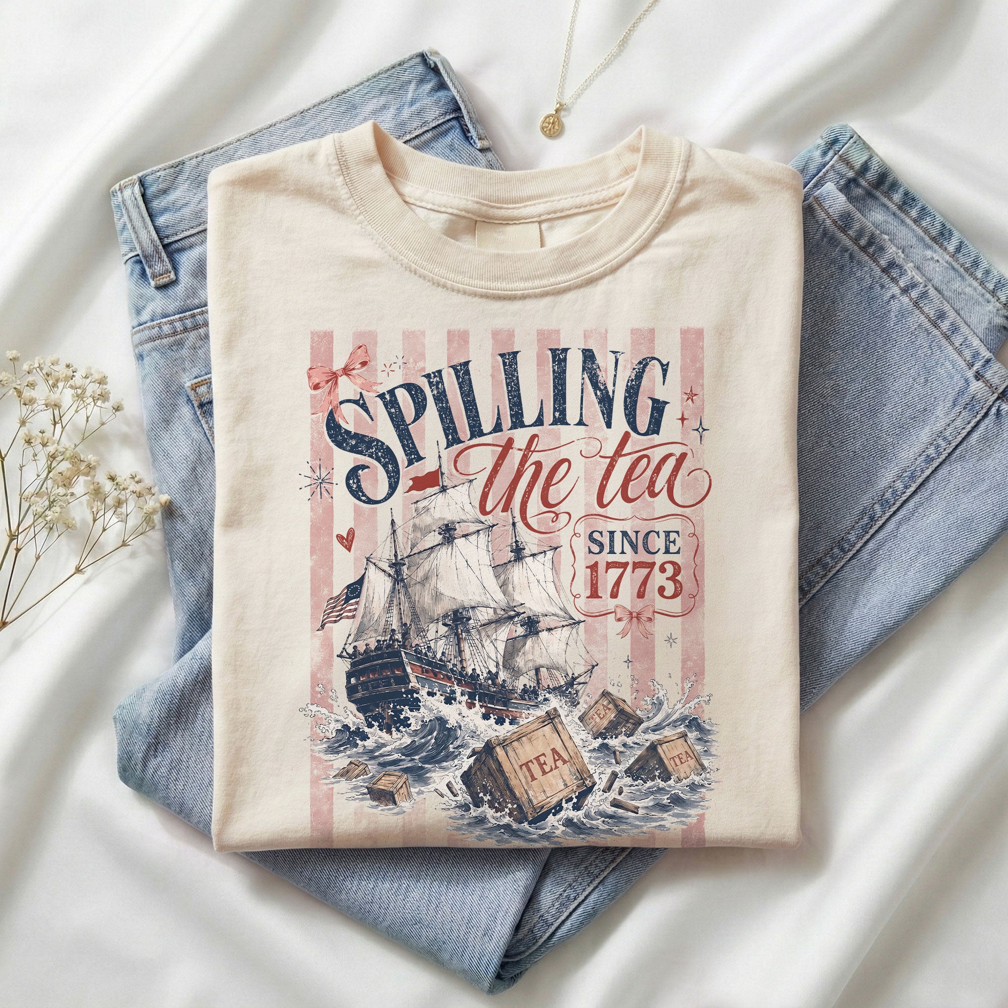 Spilling The Tea Since 1773 Shirt American History Graphic Tee Classic Separated Stripes
