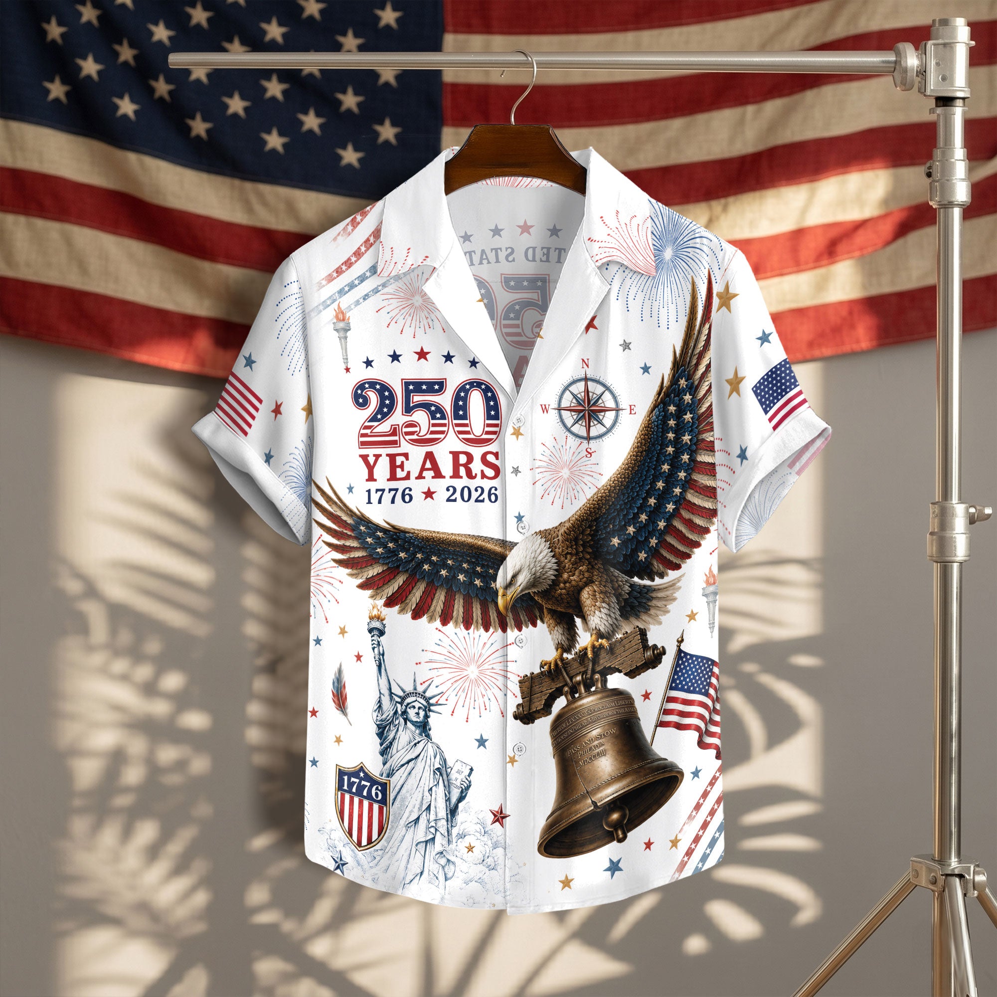 Hawaiian Shirt 4th of July Independence Day US Patriotic Eagle Graphic Button Down