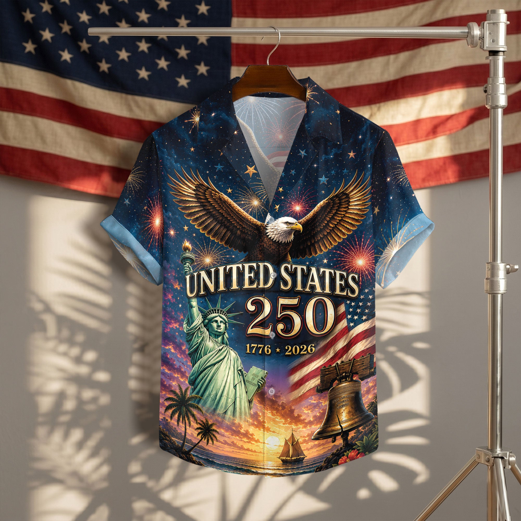 Hawaiian Shirt 250th Anniversary Patriotic US Flag Liberty Bell Gift For Men Women