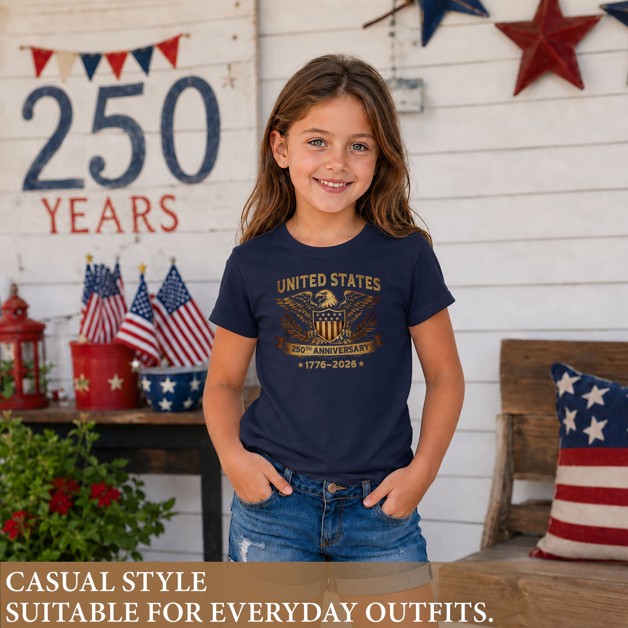 Kid T-Shirt United States 250th Anniversary | Patriotic 1776-2026 Eagle Shield Boys Girls