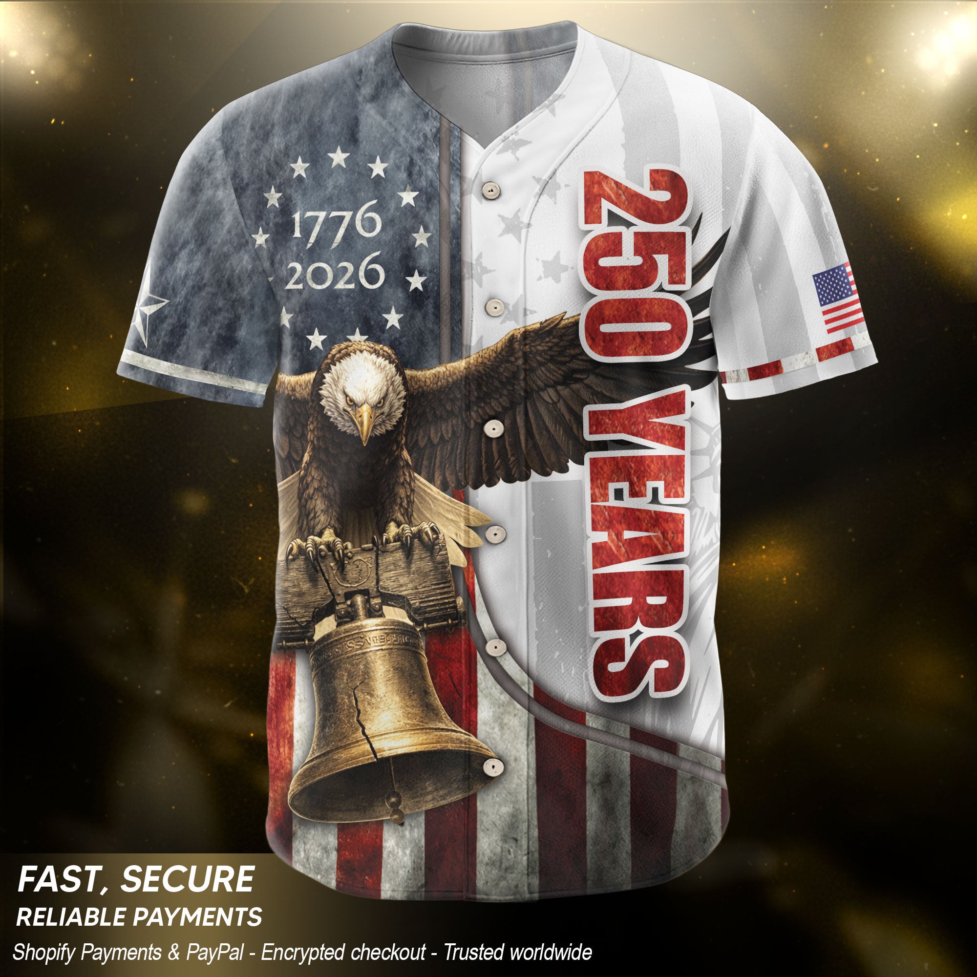America Baseball Jersey 250 Years 1776-2026 Liberty Bell Eagle Patriotic Men Shirt - Rust Field Wear