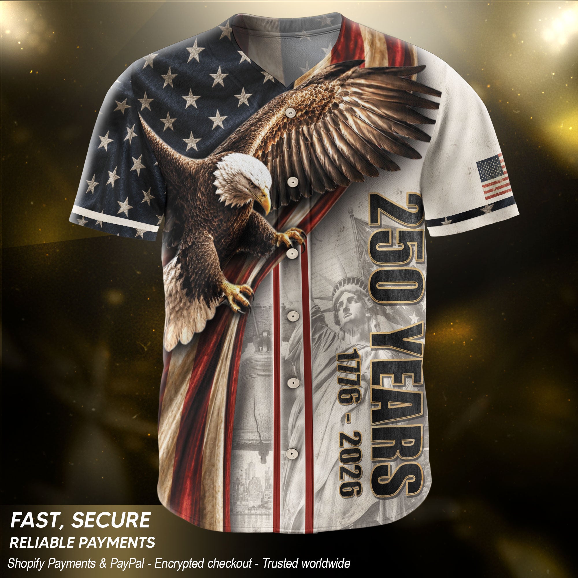 America Baseball Jersey 250 Years 1776-2026 Flying Eagle Patriotic Statue Of Liberty - Rust Field Wear