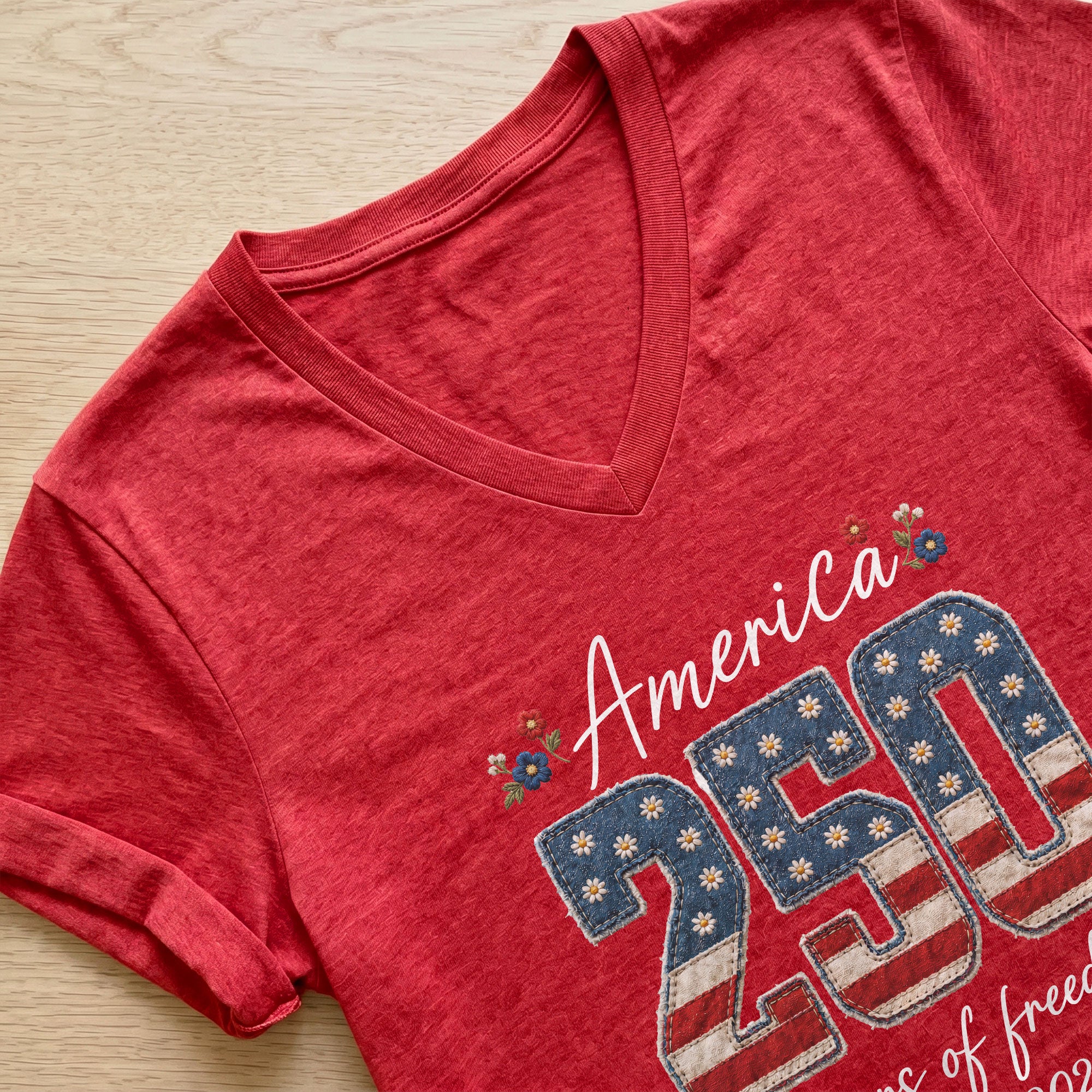 V-Neck 250 Years of Freedom Shirt - Patriotic 1776-2026 American Graphic Tee Women