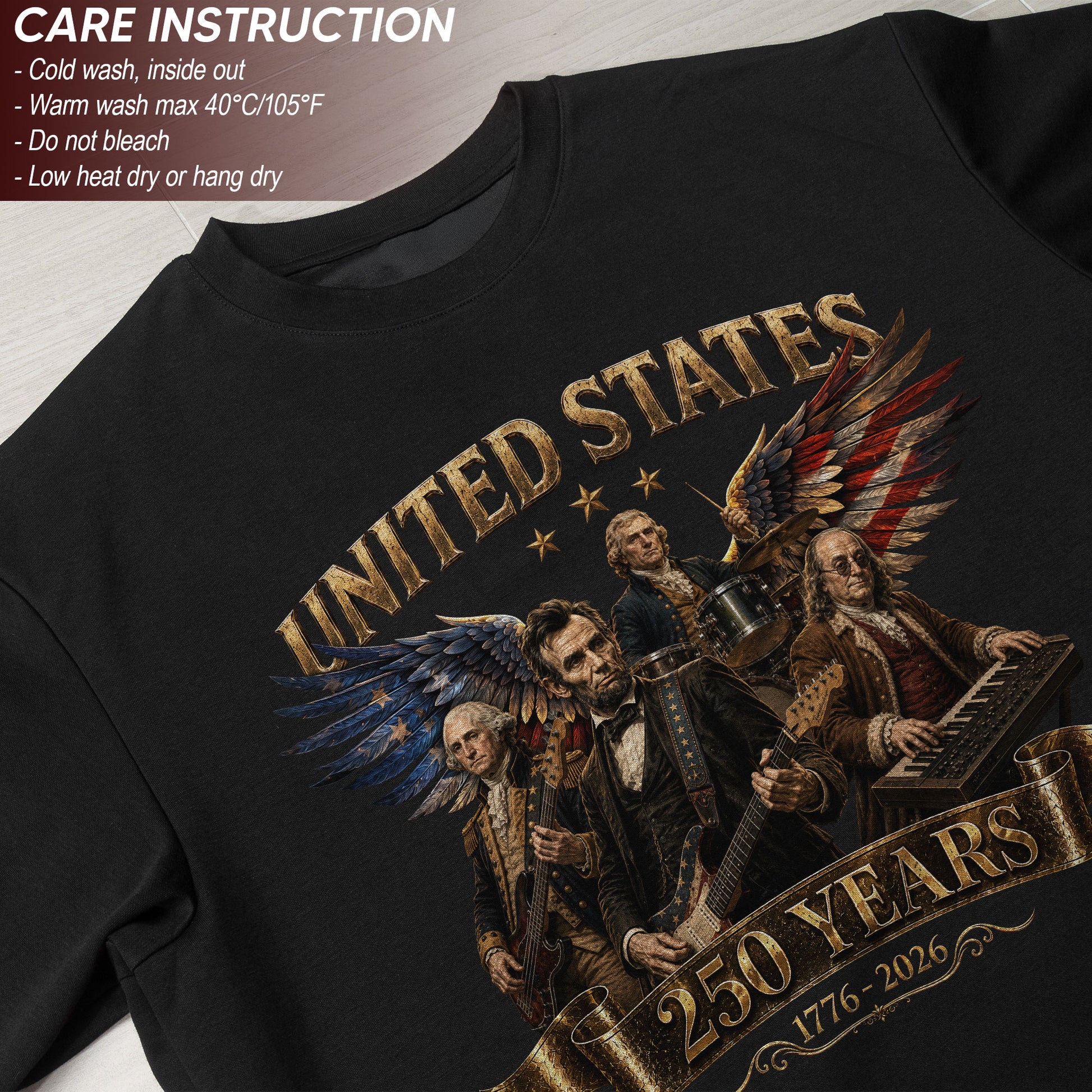 Patriotic Presidents Eagle Wings Rock Band T Shirt 250 Years 1776-2026 Vintage Tee - Rust Field Wear